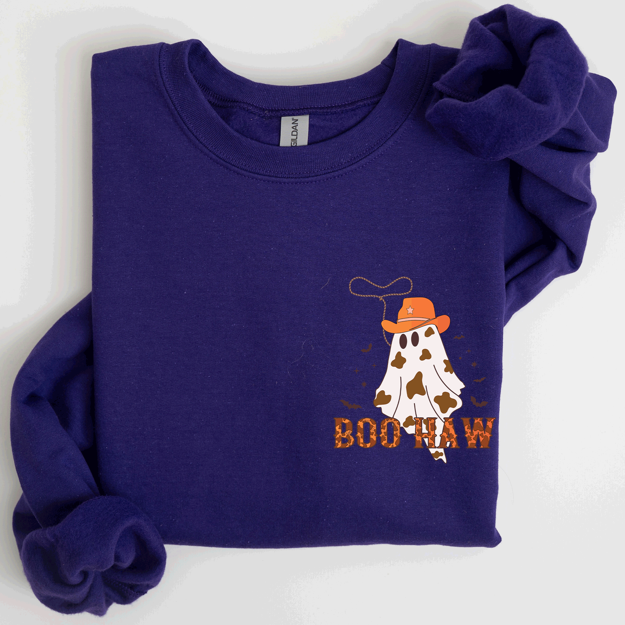 Boo Haw Cowboy Western Halloween Spirit Cozy Fall Favorite For Autumn Nights And Spooky Season Wear Pocket Sweatshirt