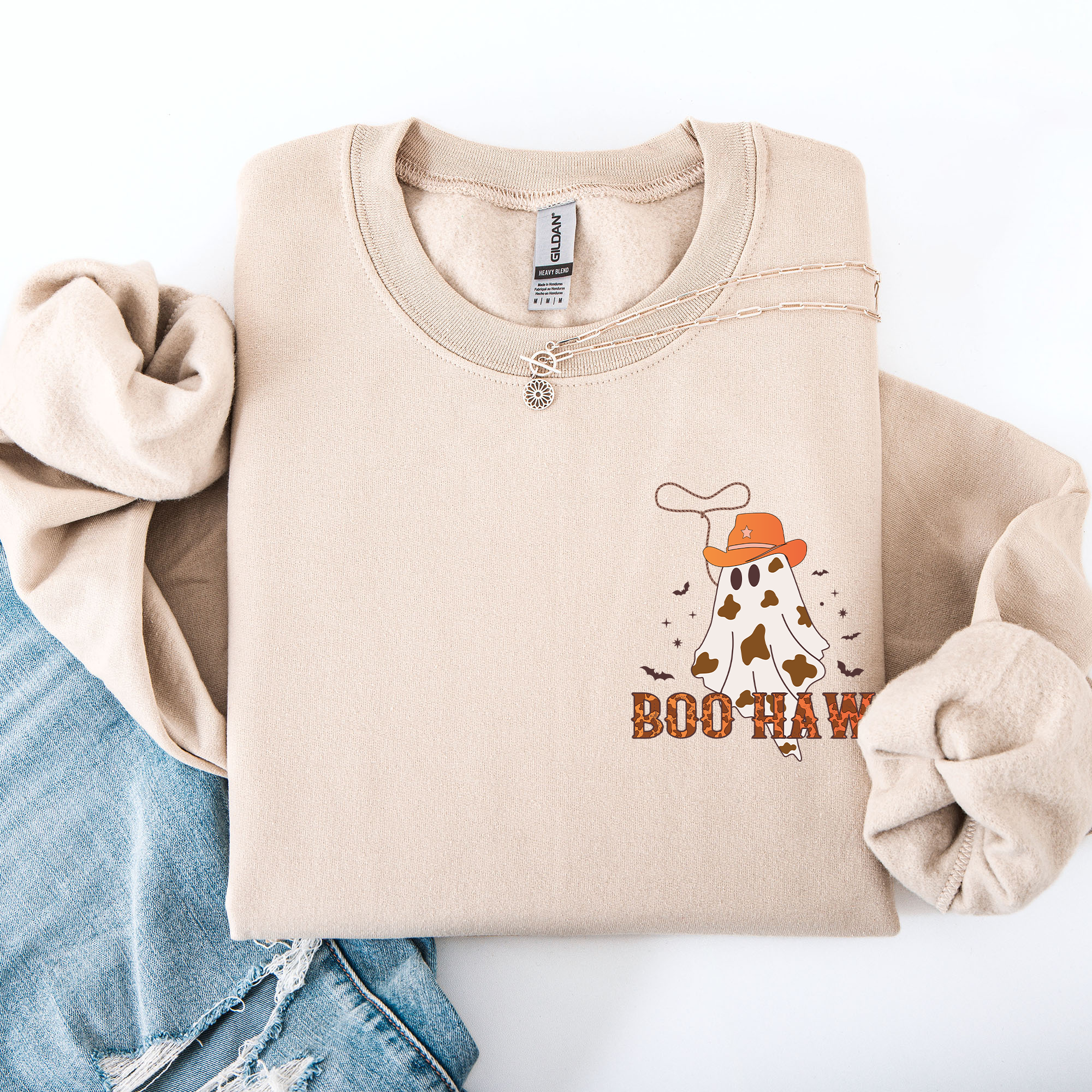 Boo Haw Cowboy Western Halloween Spirit Cozy Fall Favorite For Autumn Nights And Spooky Season Wear Pocket Sweatshirt