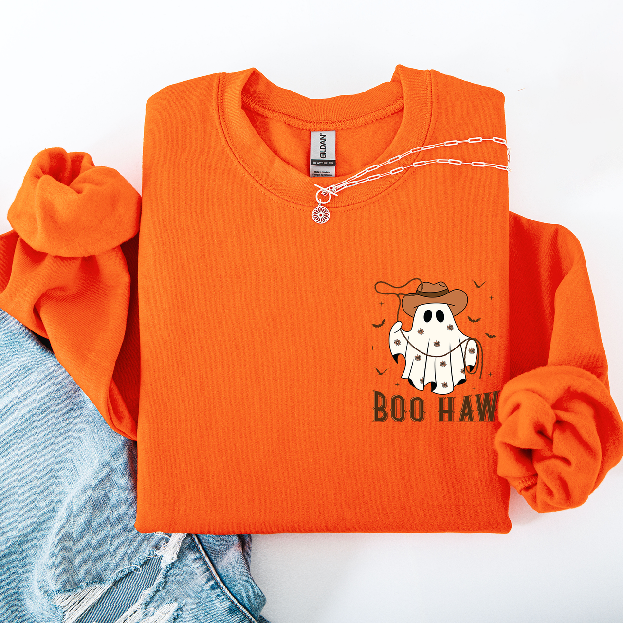 Boo Haw Lasso Cowboy Western Halloween Spirit Of The Wild Frontier Classic Western Quote Pocket Sweatshirt