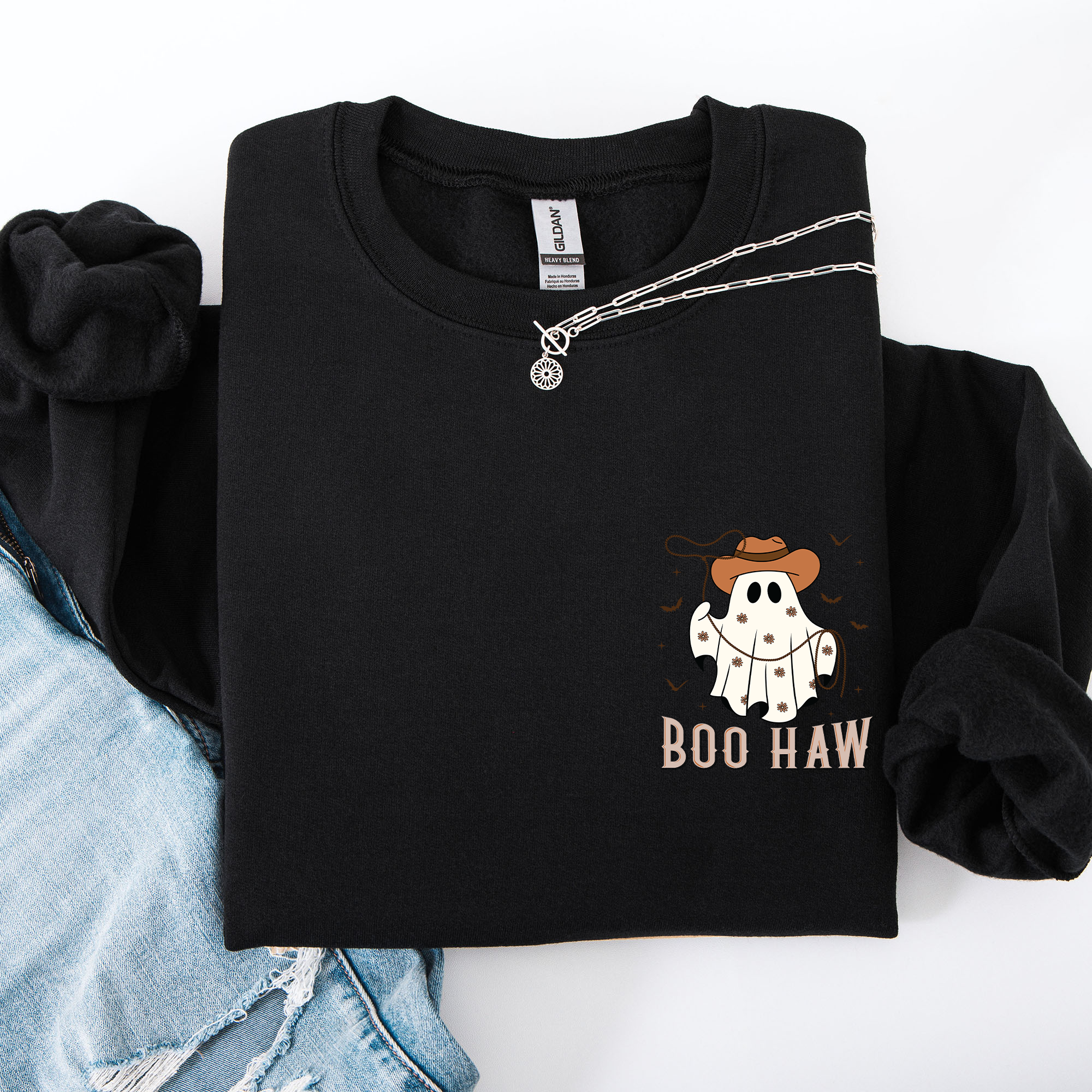 Boo Haw Lasso Cowboy Western Halloween Spirit Of The Wild Frontier Classic Western Quote Pocket Sweatshirt