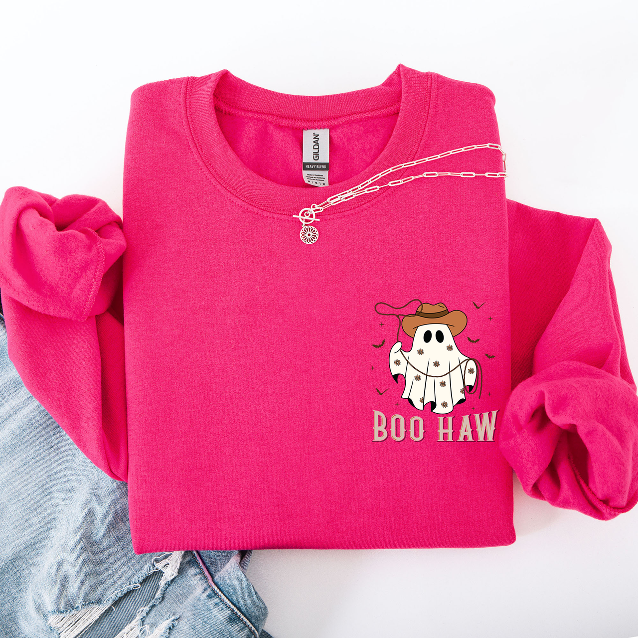 Boo Haw Lasso Cowboy Western Halloween Spirit Of The Wild Frontier Classic Western Quote Pocket Sweatshirt