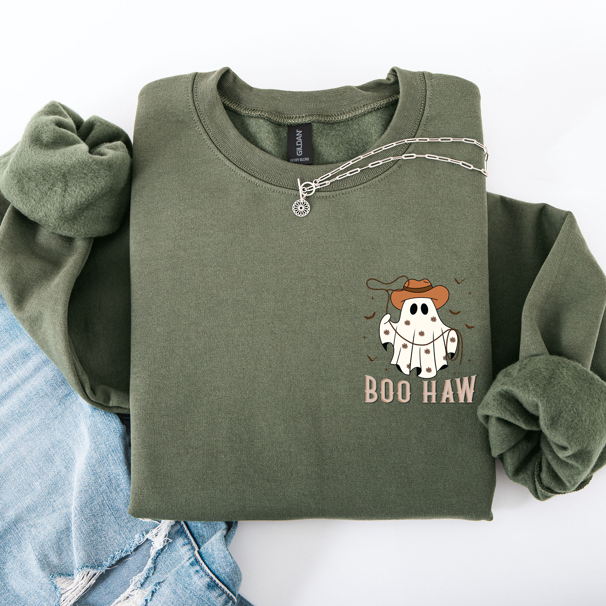 Boo Haw Lasso Cowboy Western Halloween Spirit Of The Wild Frontier Classic Western Quote Pocket Sweatshirt