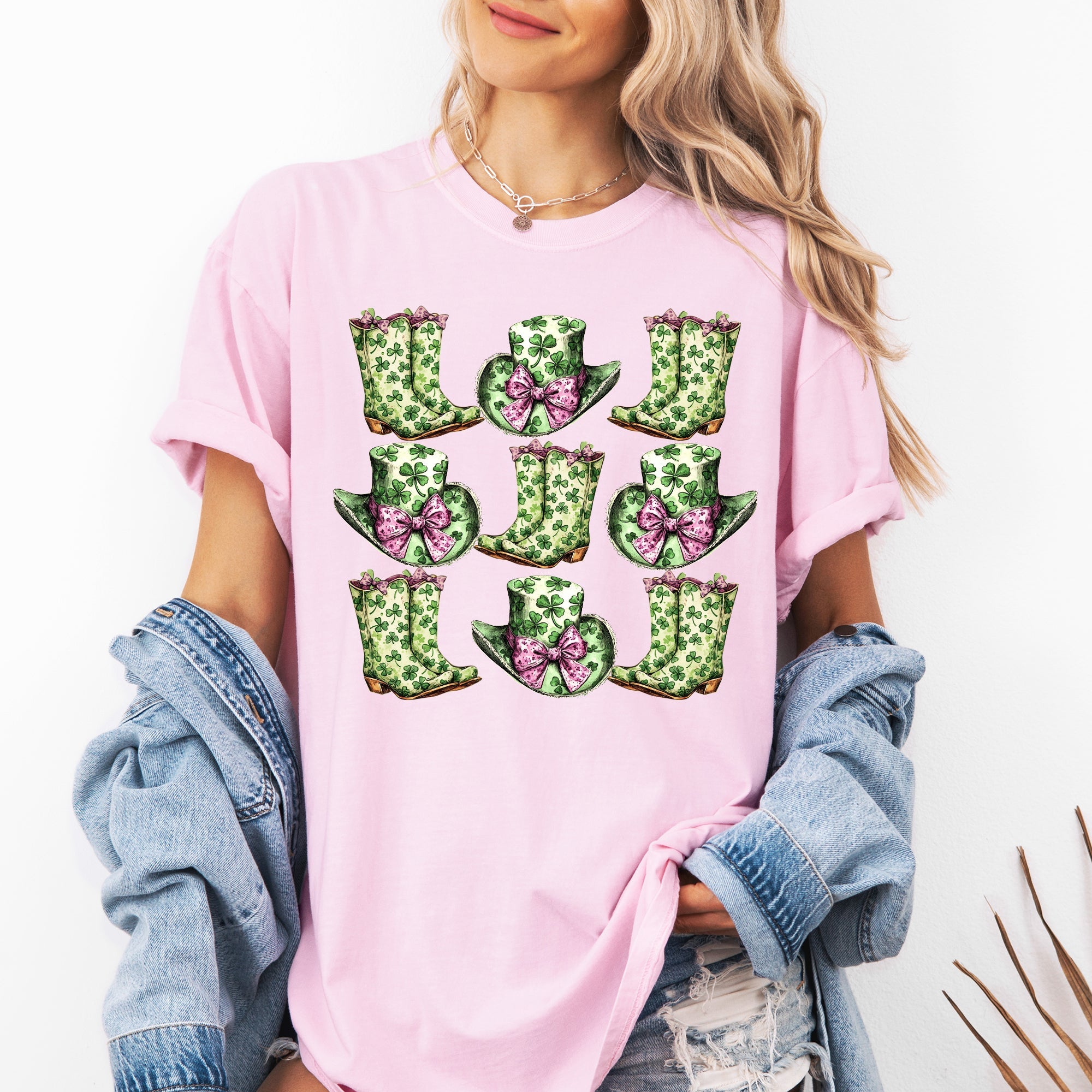 Boots And Hats Cowboy St Patrick's Day Shamrock Clover Lucky Leprechaun Comfort Colors Tee