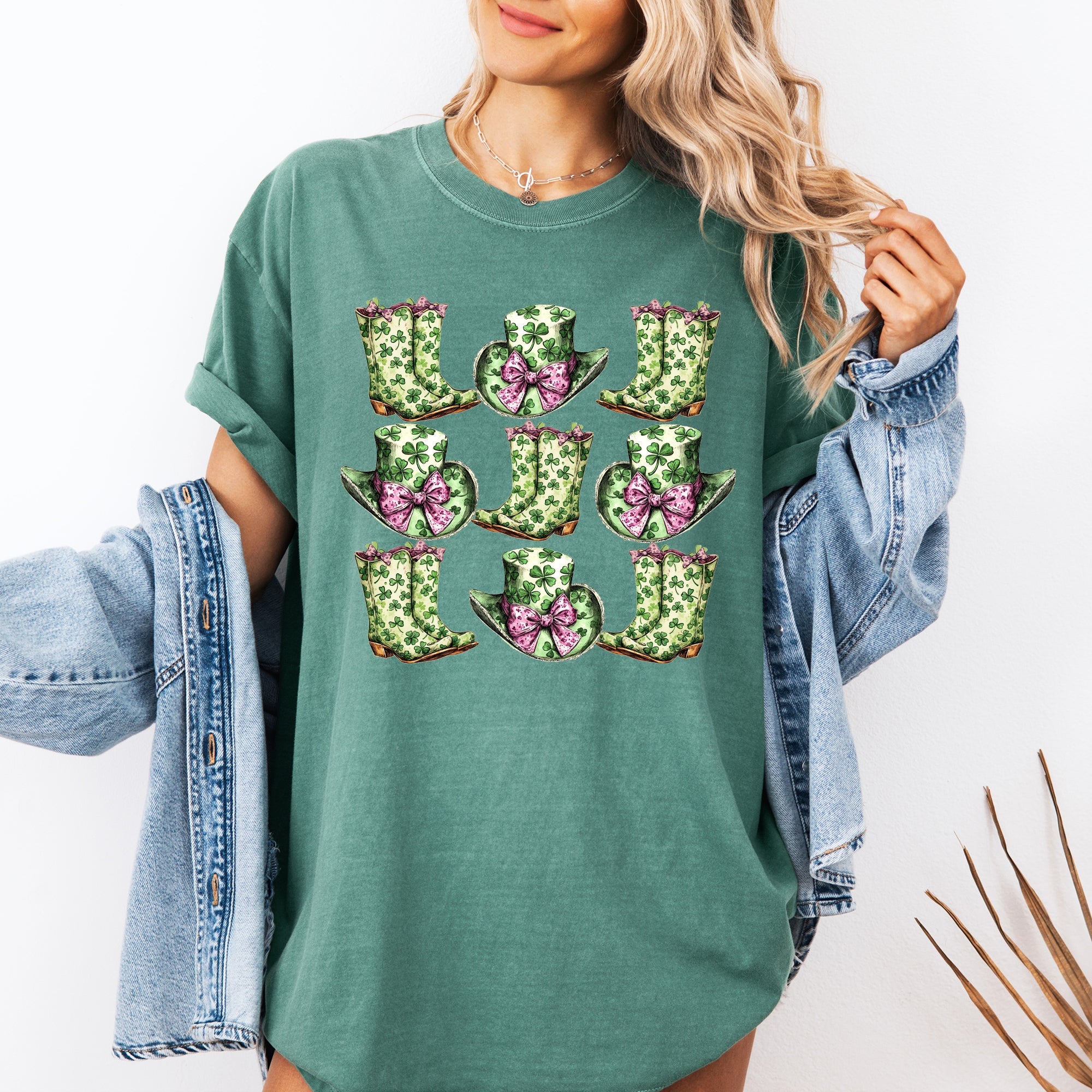 Boots And Hats Cowboy St Patrick's Day Shamrock Clover Lucky Leprechaun Comfort Colors Tee