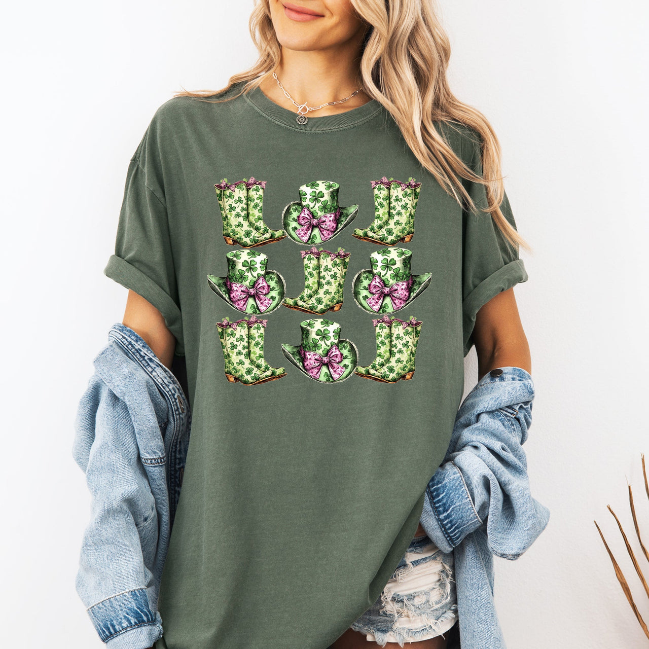 Boots And Hats Cowboy St Patrick's Day Shamrock Clover Lucky Leprechaun Comfort Colors Tee