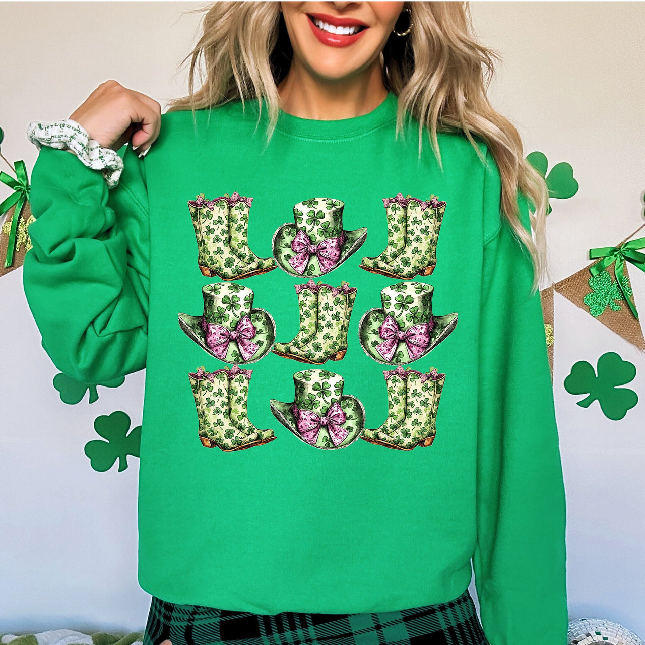 Boots And Hats Cowboy St Patrick's Day Shamrock Clover Lucky Leprechaun Sweatshirt