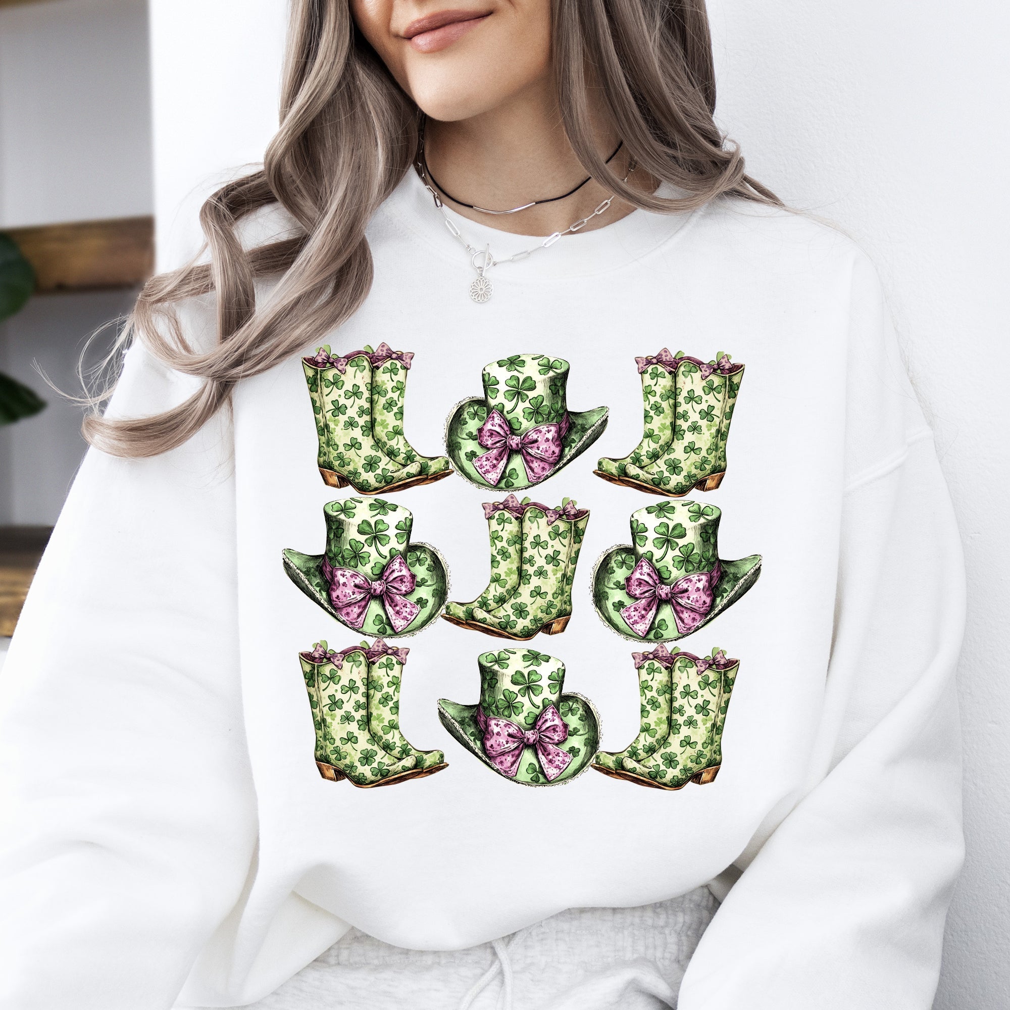 Boots And Hats Cowboy St Patrick's Day Shamrock Clover Lucky Leprechaun Sweatshirt