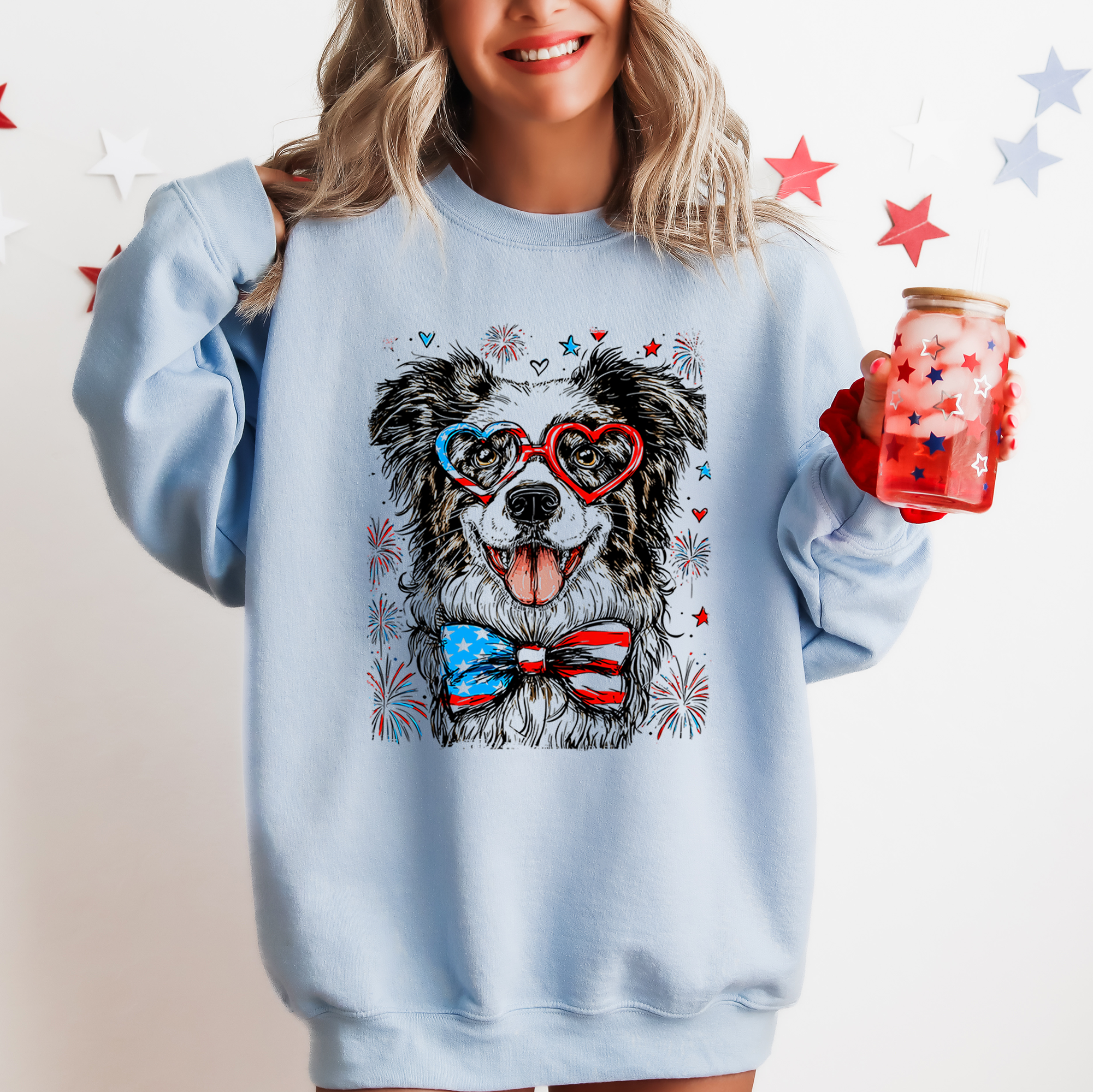 Border Collie Patriotic Dog USA America Pet Lover 4th Of July Cozy Fleece Sweatshirt