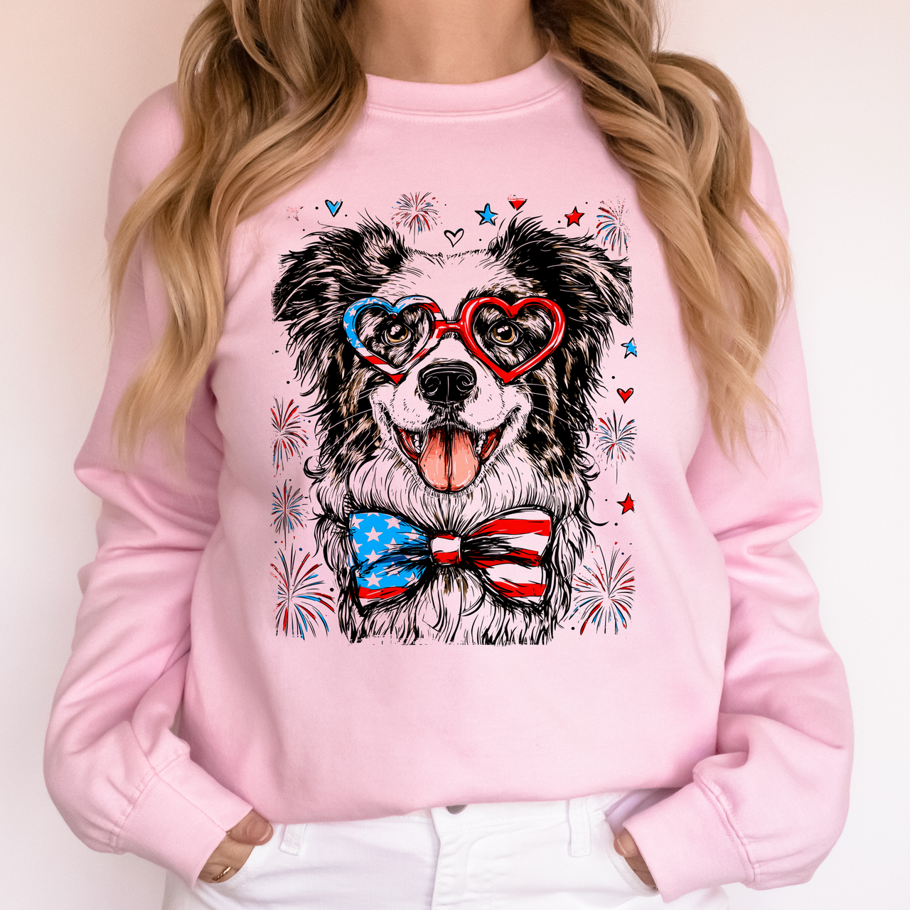 Border Collie Patriotic Dog USA America Pet Lover 4th Of July Cozy Fleece Sweatshirt