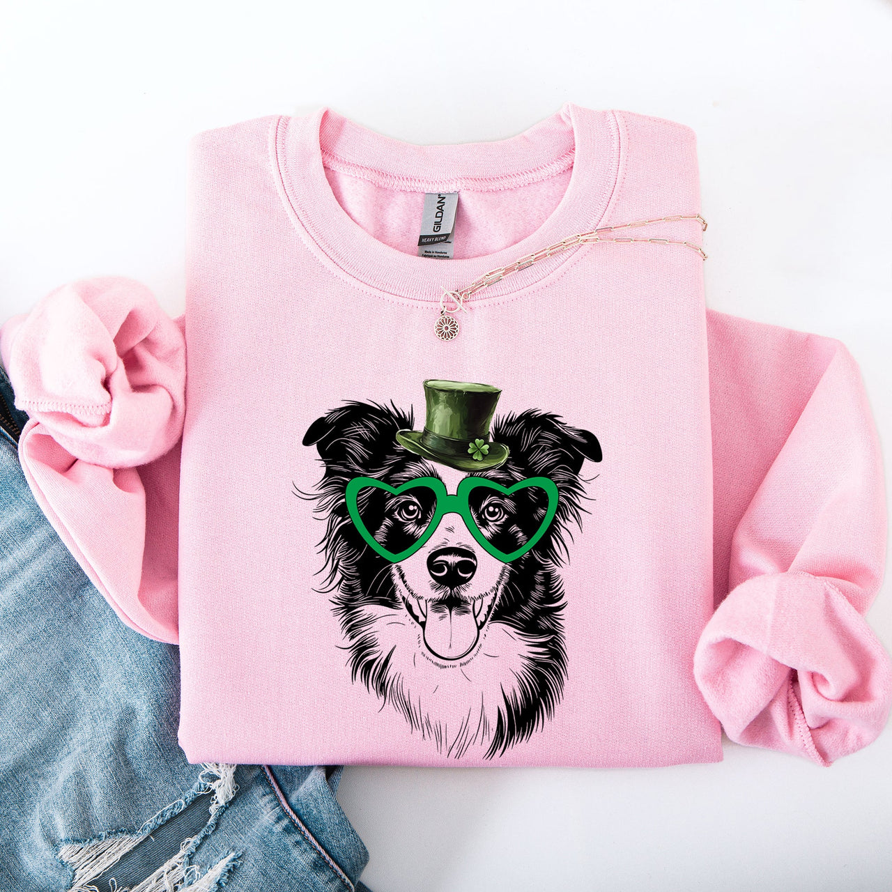 Border Collie Adorable Dog St Patrick's Day Lucky Irish Cozy Classic Warm Sweatshirt