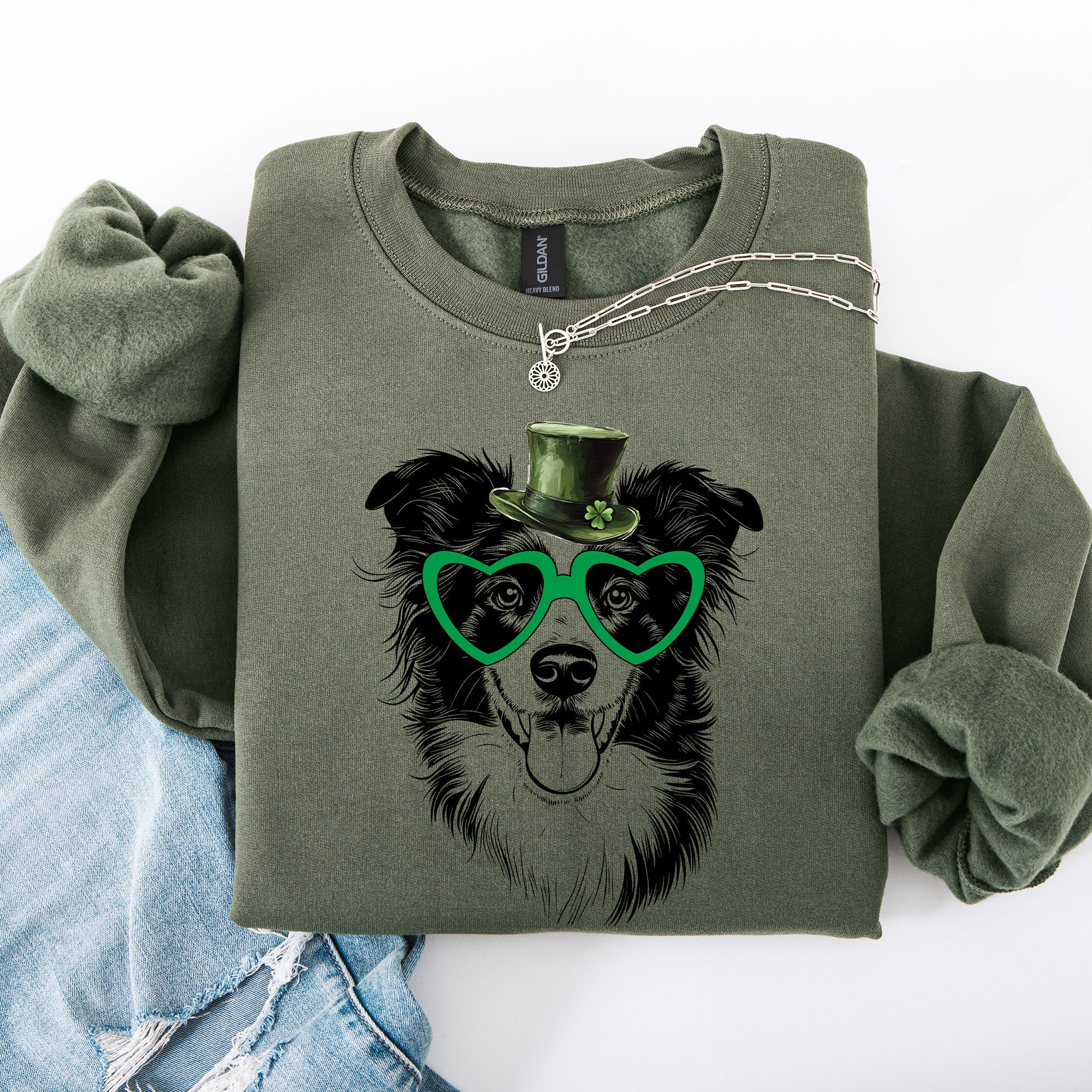 Border Collie Adorable Dog St Patrick's Day Lucky Irish Cozy Classic Warm Sweatshirt
