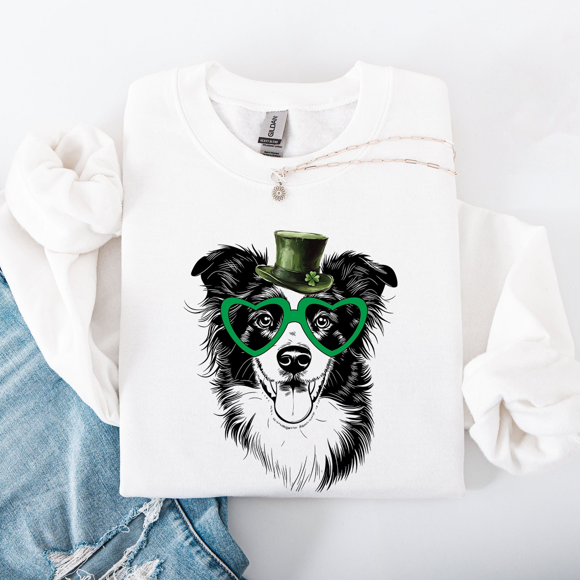 Border Collie Adorable Dog St Patrick's Day Lucky Irish Cozy Classic Warm Sweatshirt
