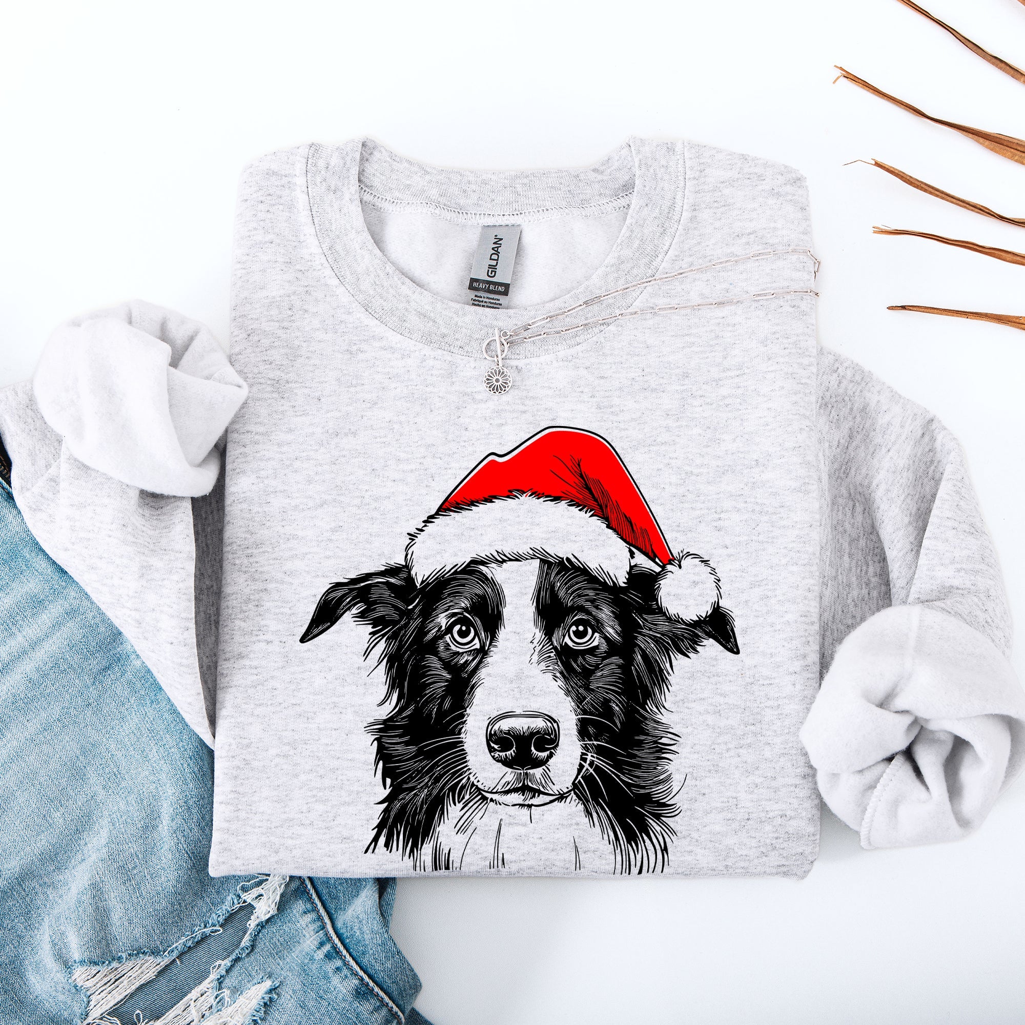 Border Collie Santa Christmas Dog Lover Pet Festive Cozy Warm Winter Premium Sweatshirt