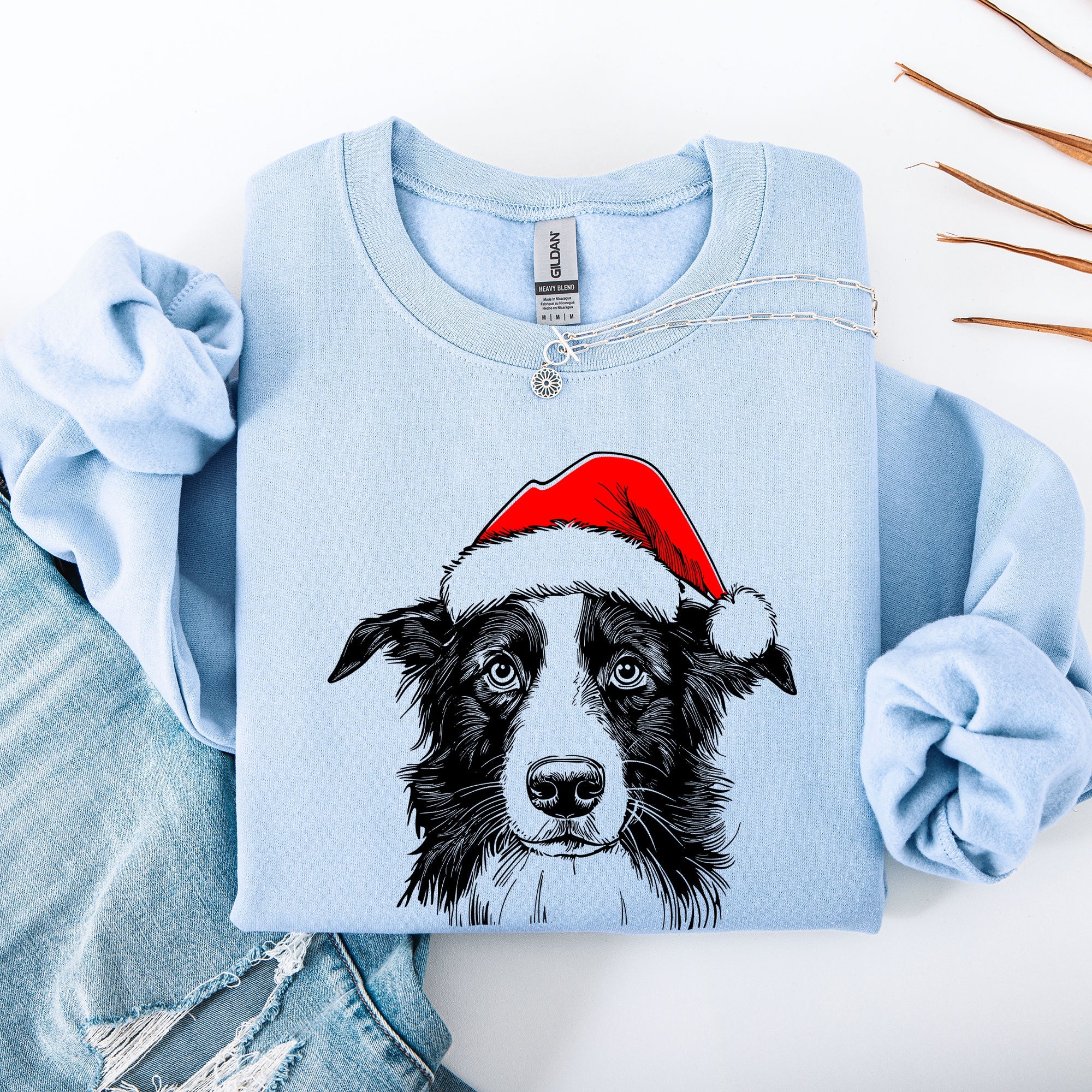 Border Collie Santa Christmas Dog Lover Pet Festive Cozy Warm Winter Premium Sweatshirt