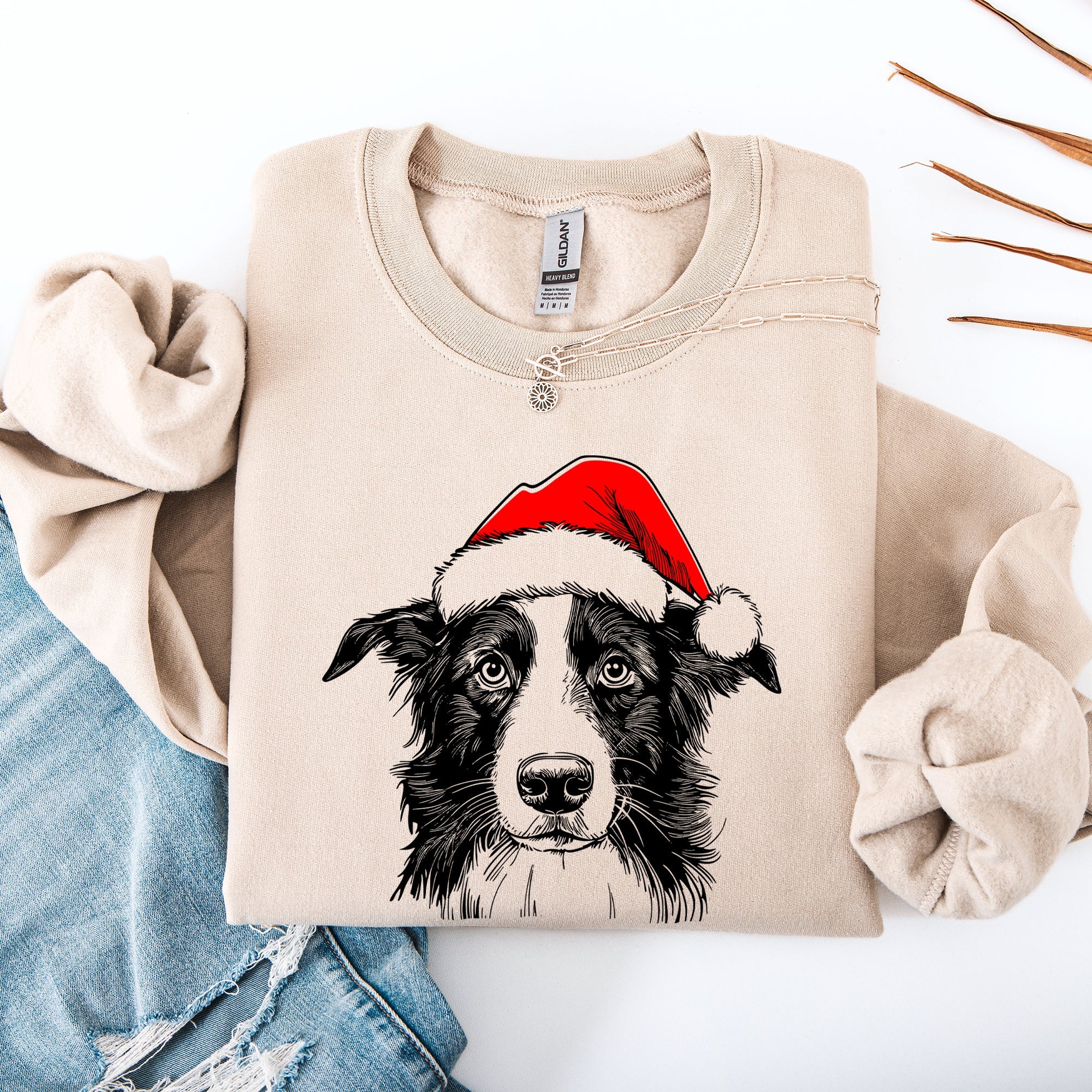 Border Collie Santa Christmas Dog Lover Pet Festive Cozy Warm Winter Premium Sweatshirt