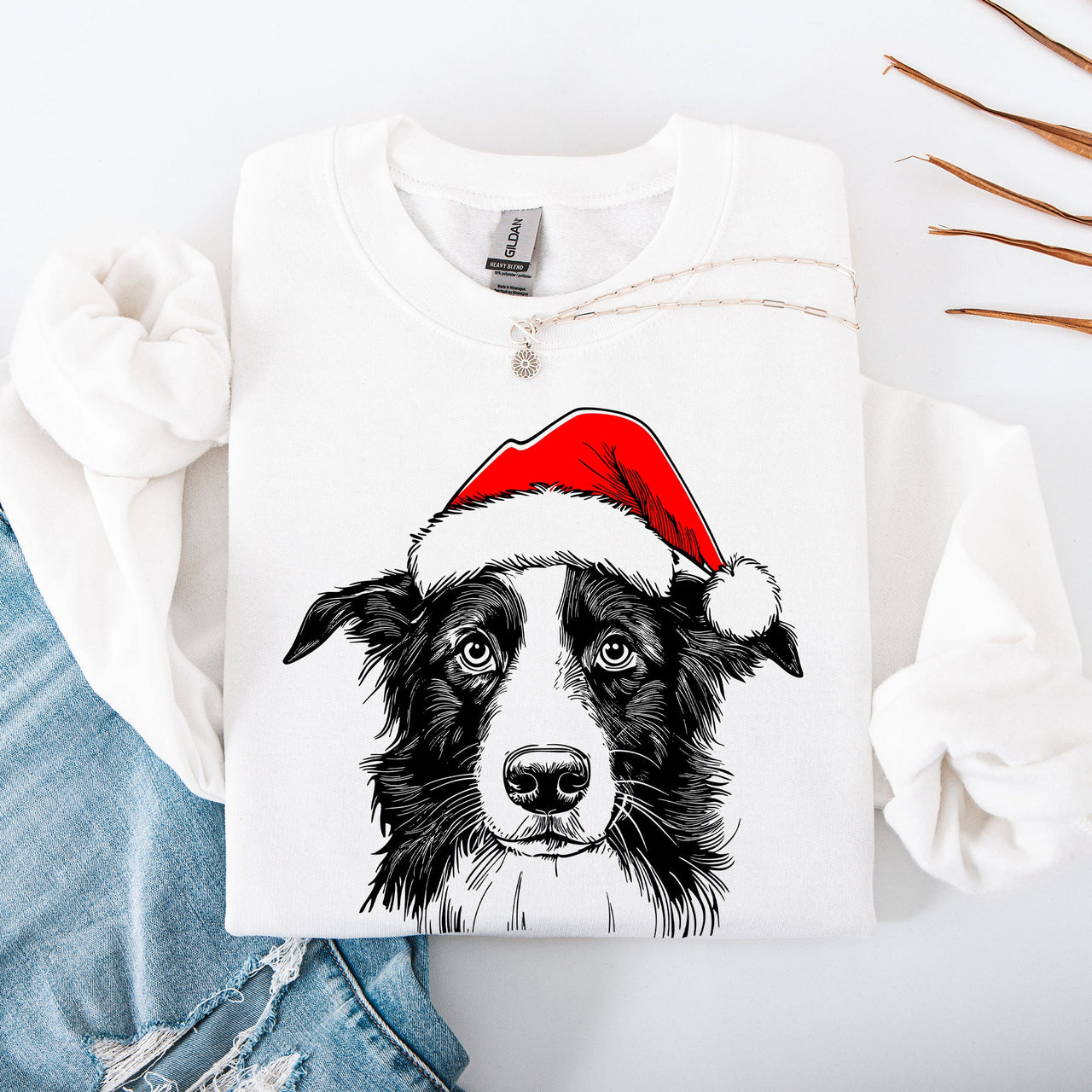 Border Collie Santa Christmas Dog Lover Pet Festive Cozy Warm Winter Premium Sweatshirt