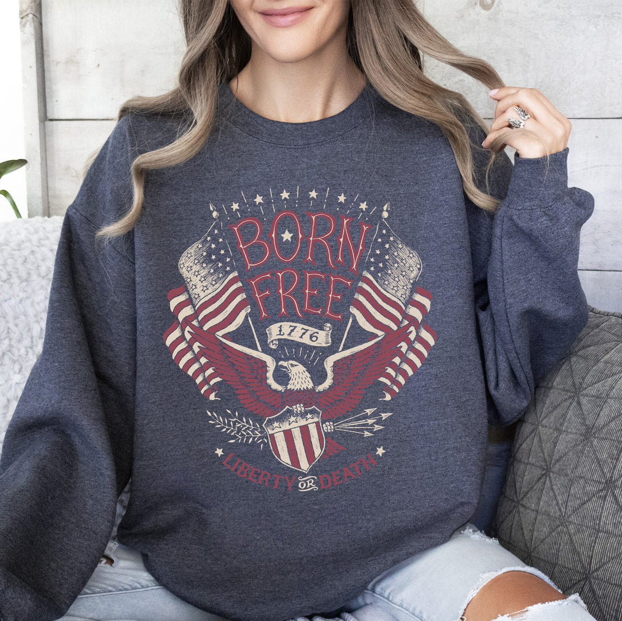 Born Free Patriotic 1776 4th Of July American Spirit Celebration Flag Inspired Sweatshirt