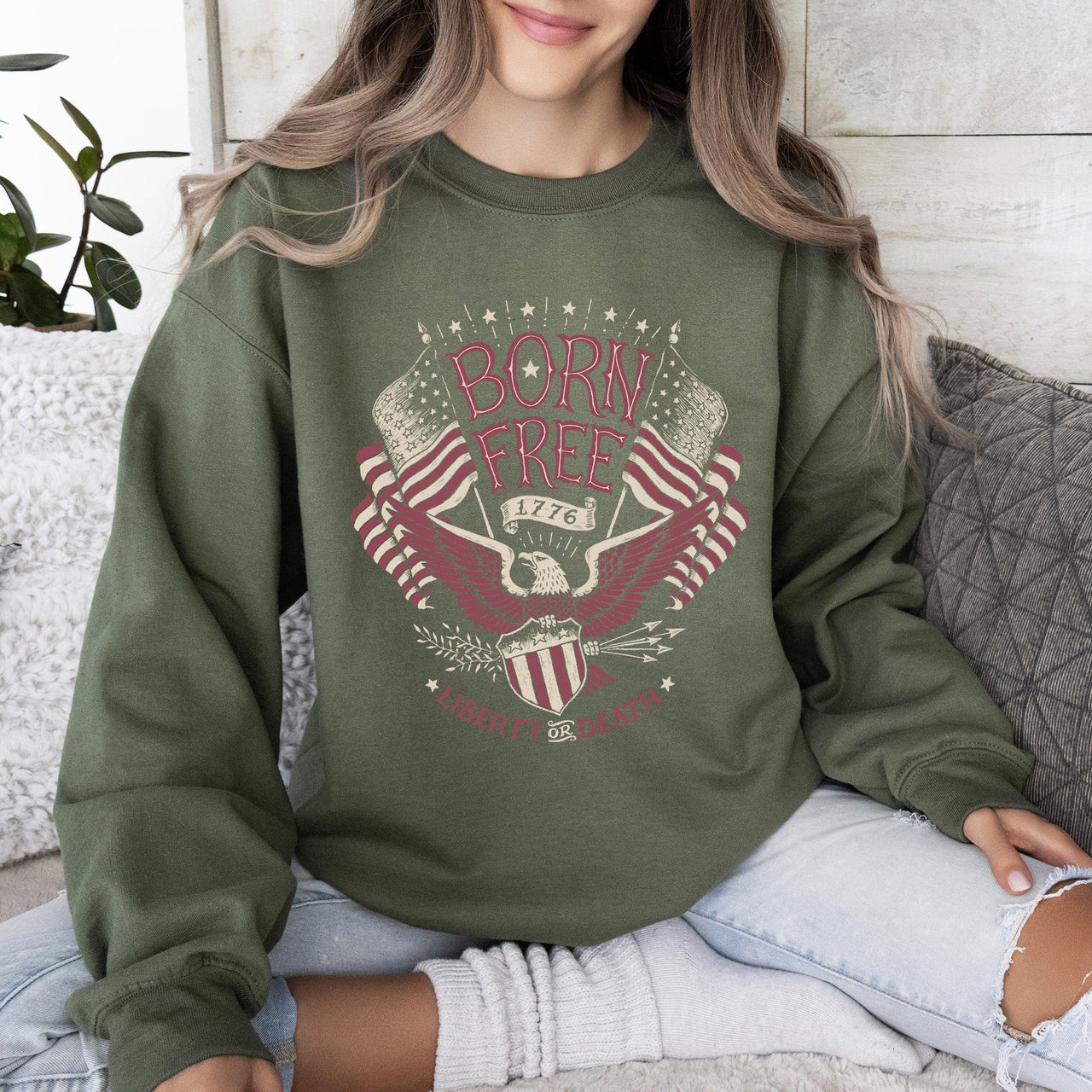 Born Free Patriotic 1776 4th Of July American Spirit Celebration Flag Inspired Sweatshirt