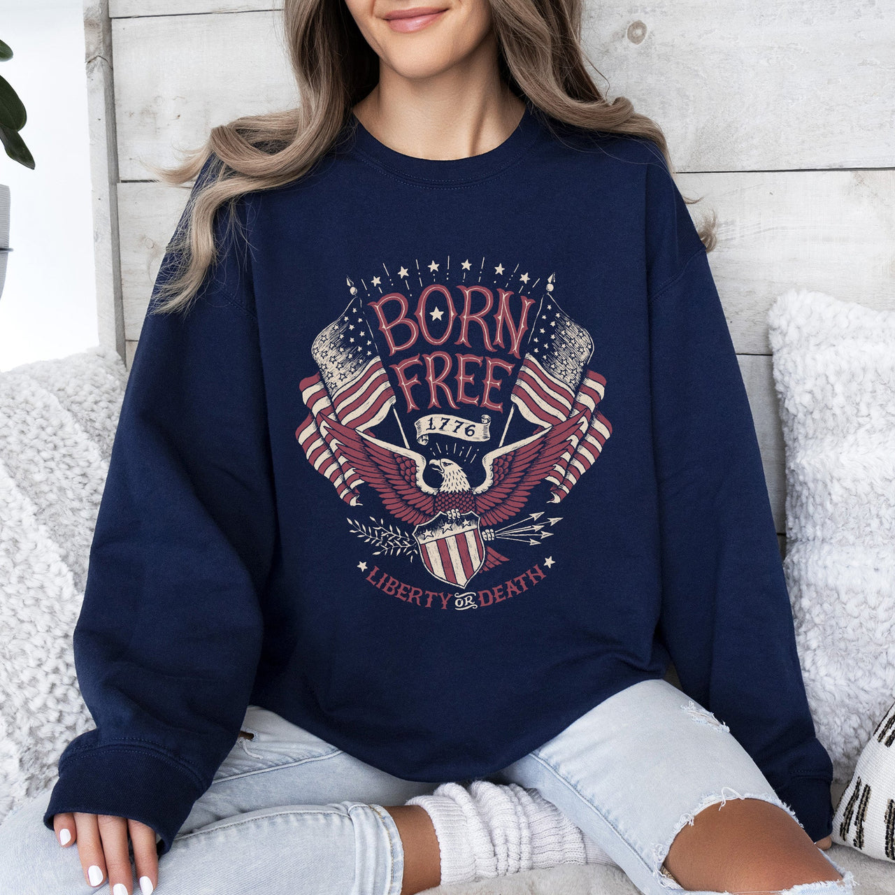 Born Free Patriotic 1776 4th Of July American Spirit Celebration Flag Inspired Sweatshirt