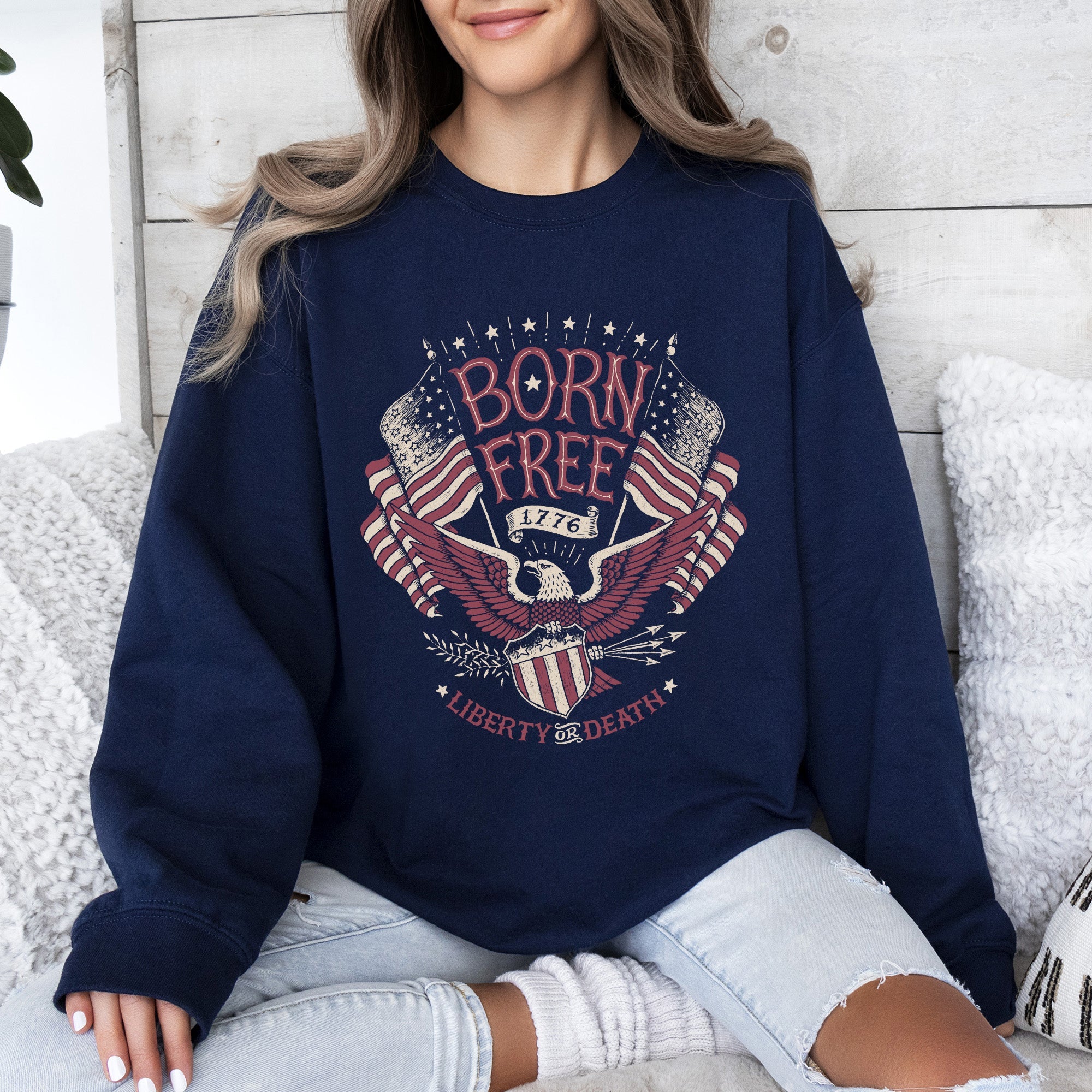 Born Free Patriotic 1776 4th Of July American Spirit Celebration Flag Inspired Sweatshirt