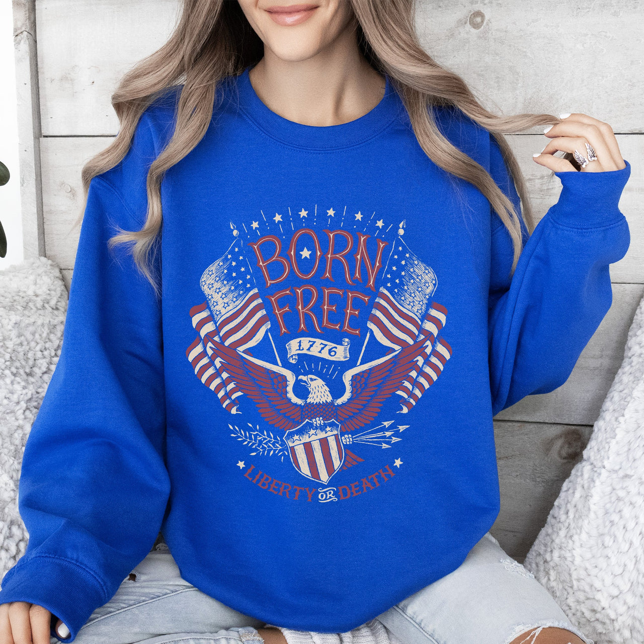 Born Free Patriotic 1776 4th Of July American Spirit Celebration Flag Inspired Sweatshirt