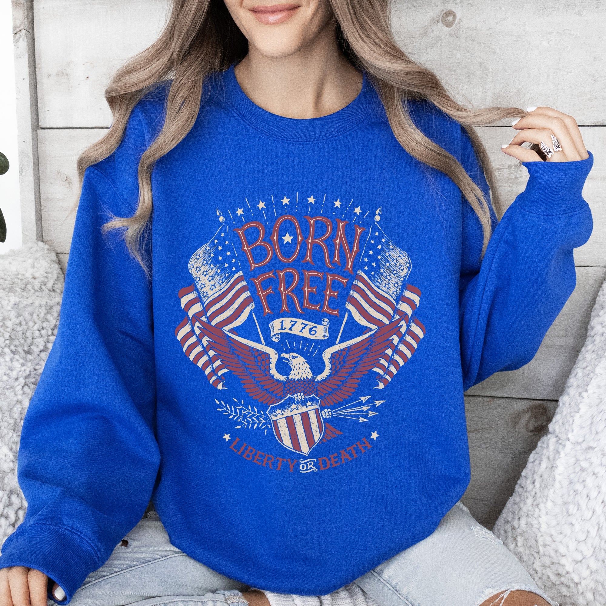 Born Free Patriotic 1776 4th Of July American Spirit Celebration Flag Inspired Sweatshirt