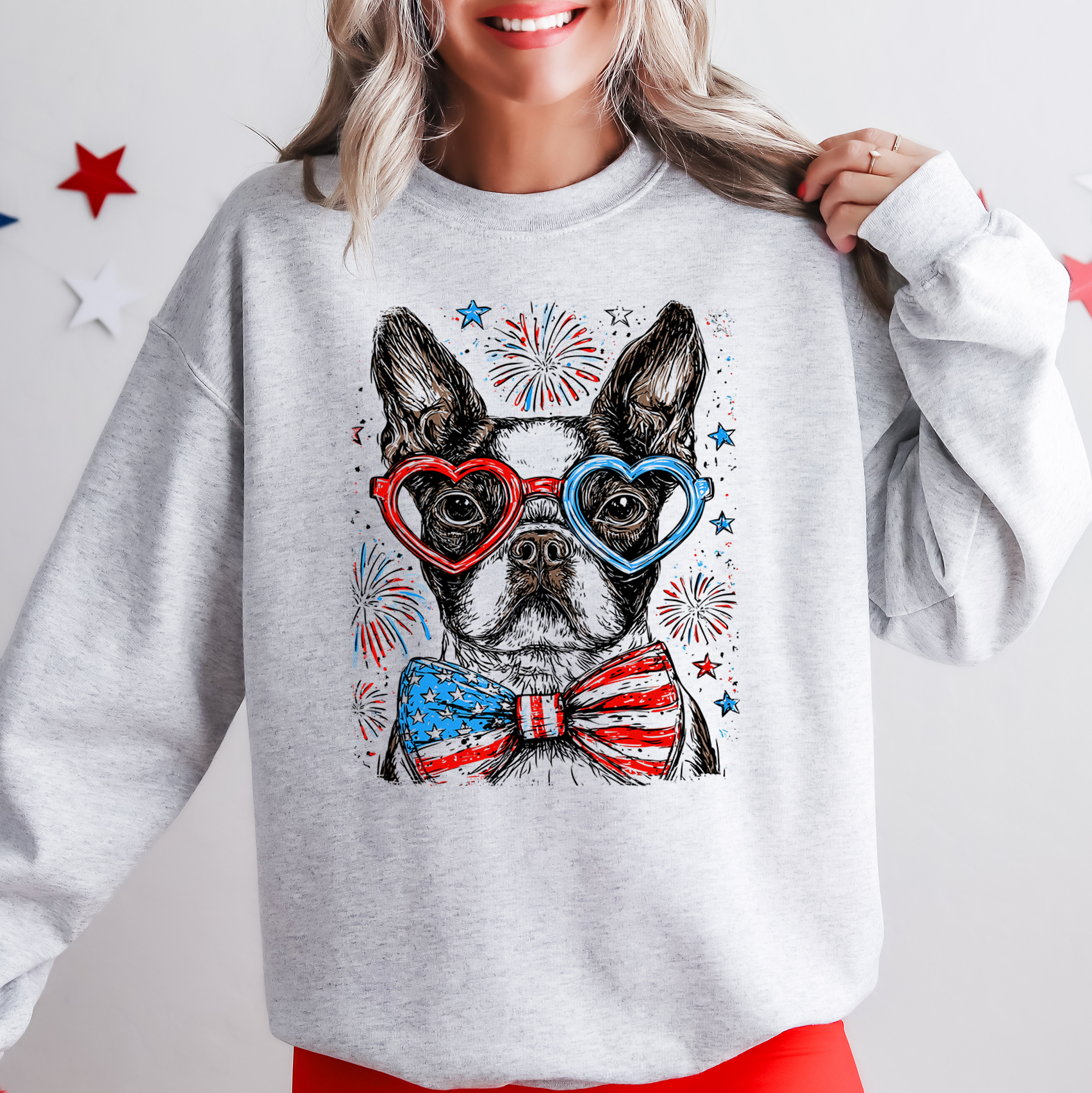 Boston Terrier Patriotic Dog USA Fourth Of July Independence Day Celebration Sweatshirt