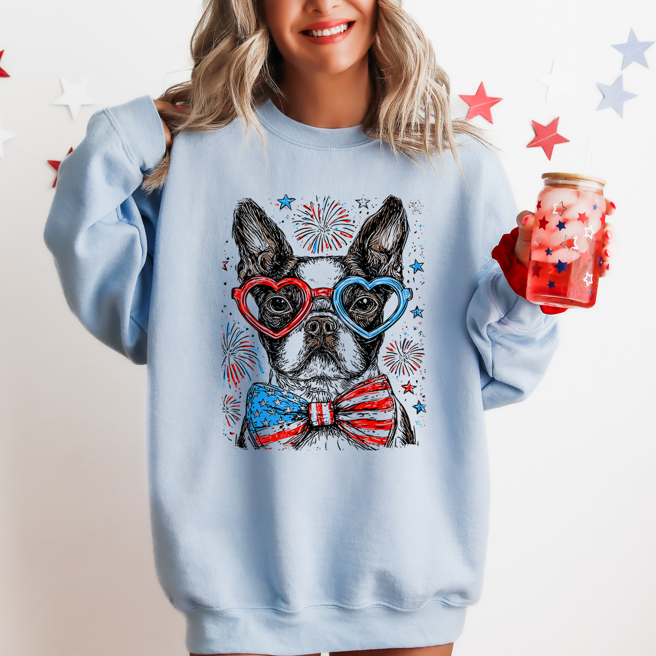 Boston Terrier Patriotic Dog USA Fourth Of July Independence Day Celebration Sweatshirt