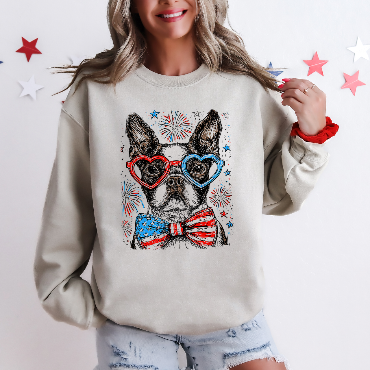 Boston Terrier Patriotic Dog USA Fourth Of July Independence Day Celebration Sweatshirt