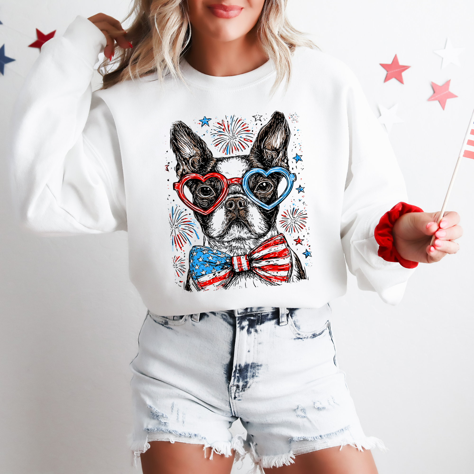 Boston Terrier Patriotic Dog USA Fourth Of July Independence Day Celebration Sweatshirt