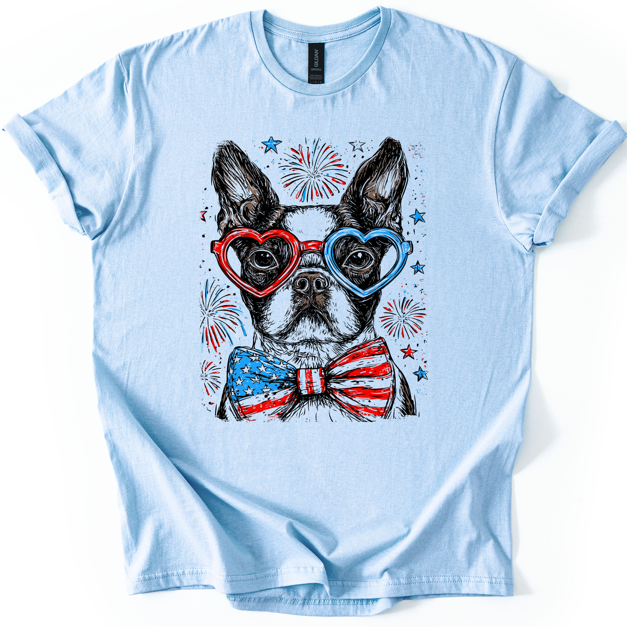 Boston Terrier Patriotic Dog USA Flag Fourth Of July Stars And Stripes Edition Graphic Tee