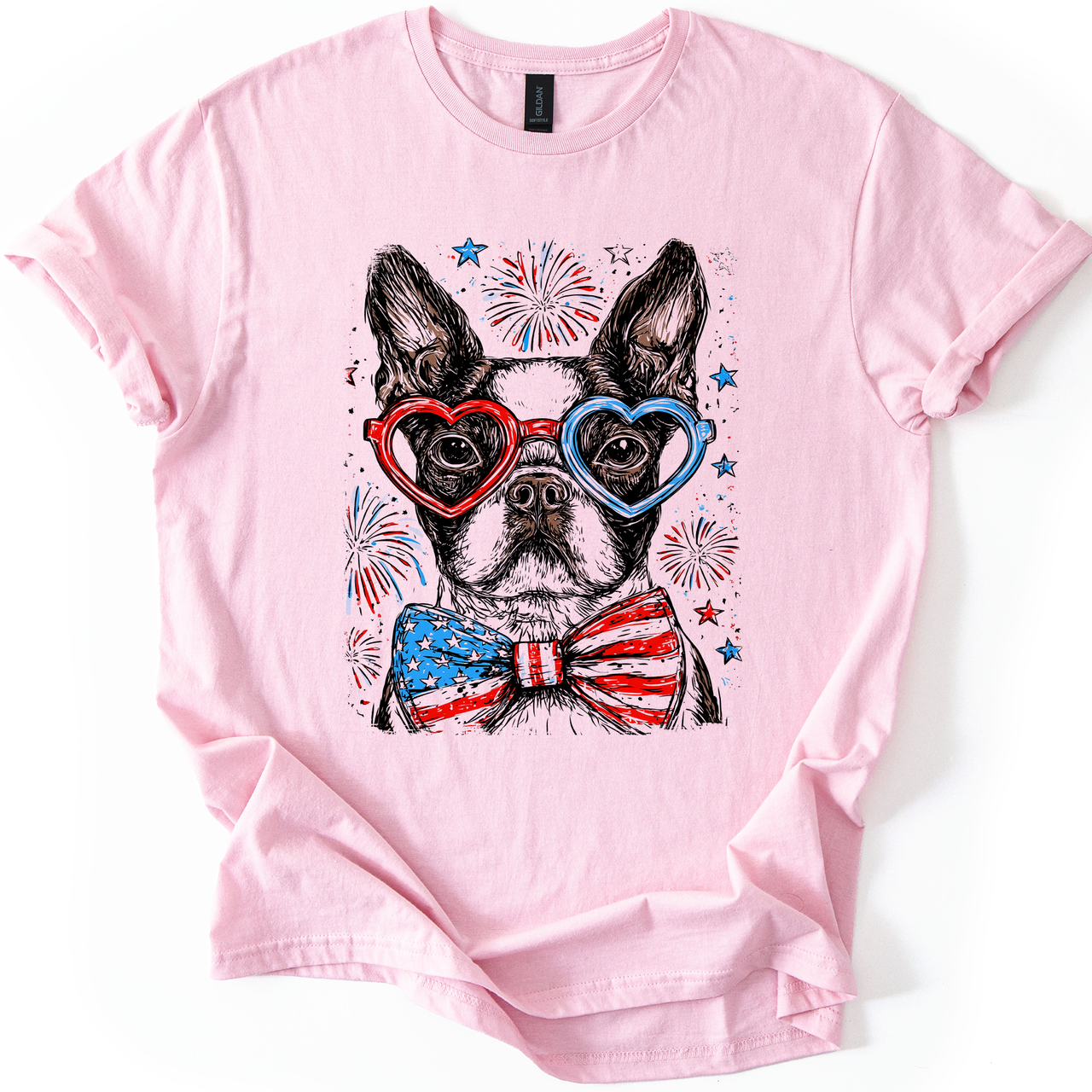 Boston Terrier Patriotic Dog USA Flag Fourth Of July Stars And Stripes Edition Graphic Tee