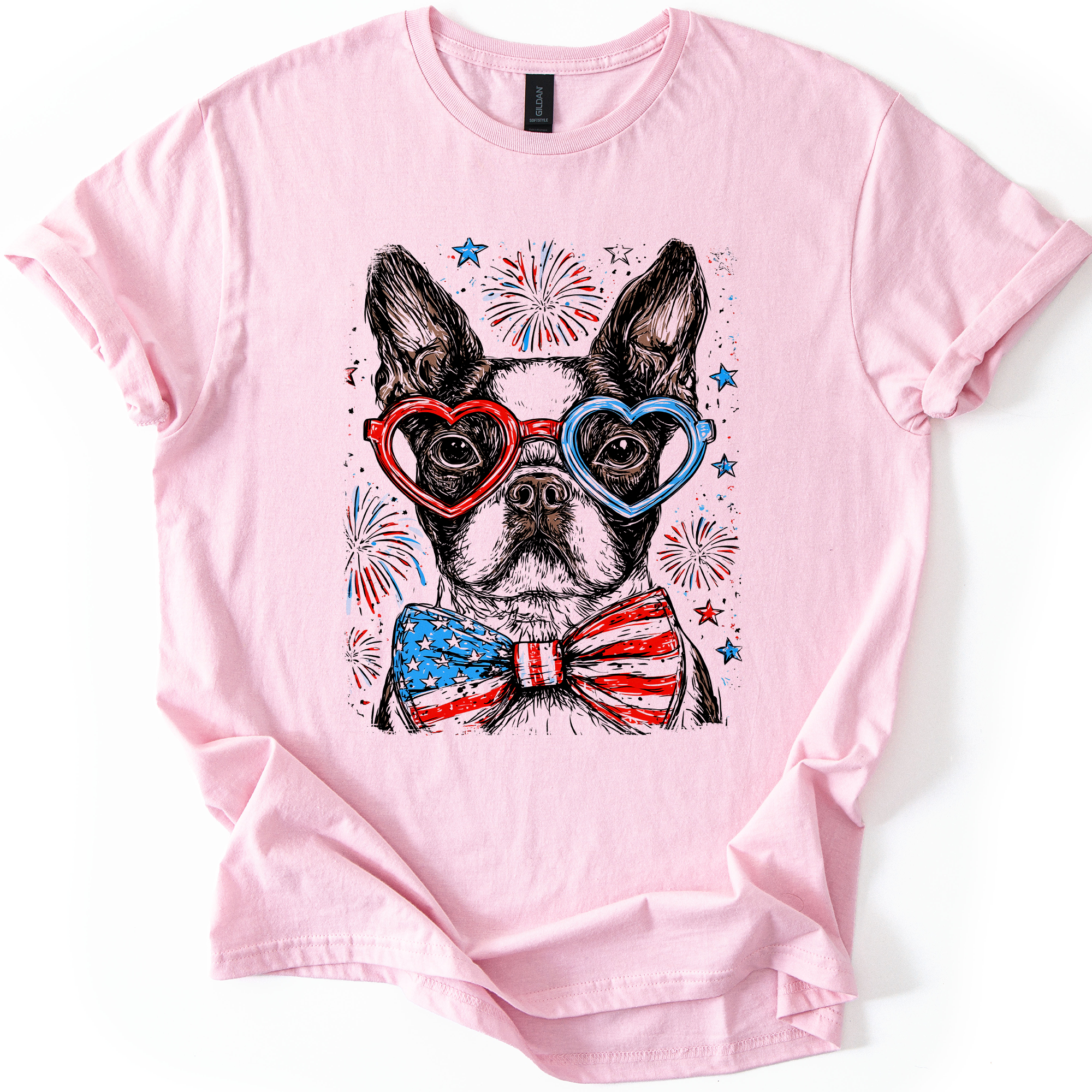 Boston Terrier Patriotic Dog USA Flag Fourth Of July Stars And Stripes Edition Graphic Tee