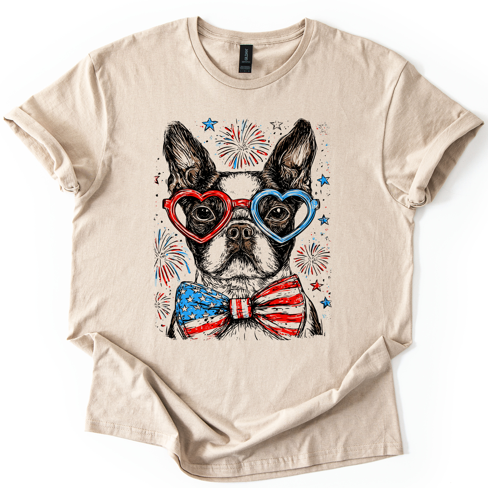 Boston Terrier Patriotic Dog USA Flag Fourth Of July Stars And Stripes Edition Graphic Tee
