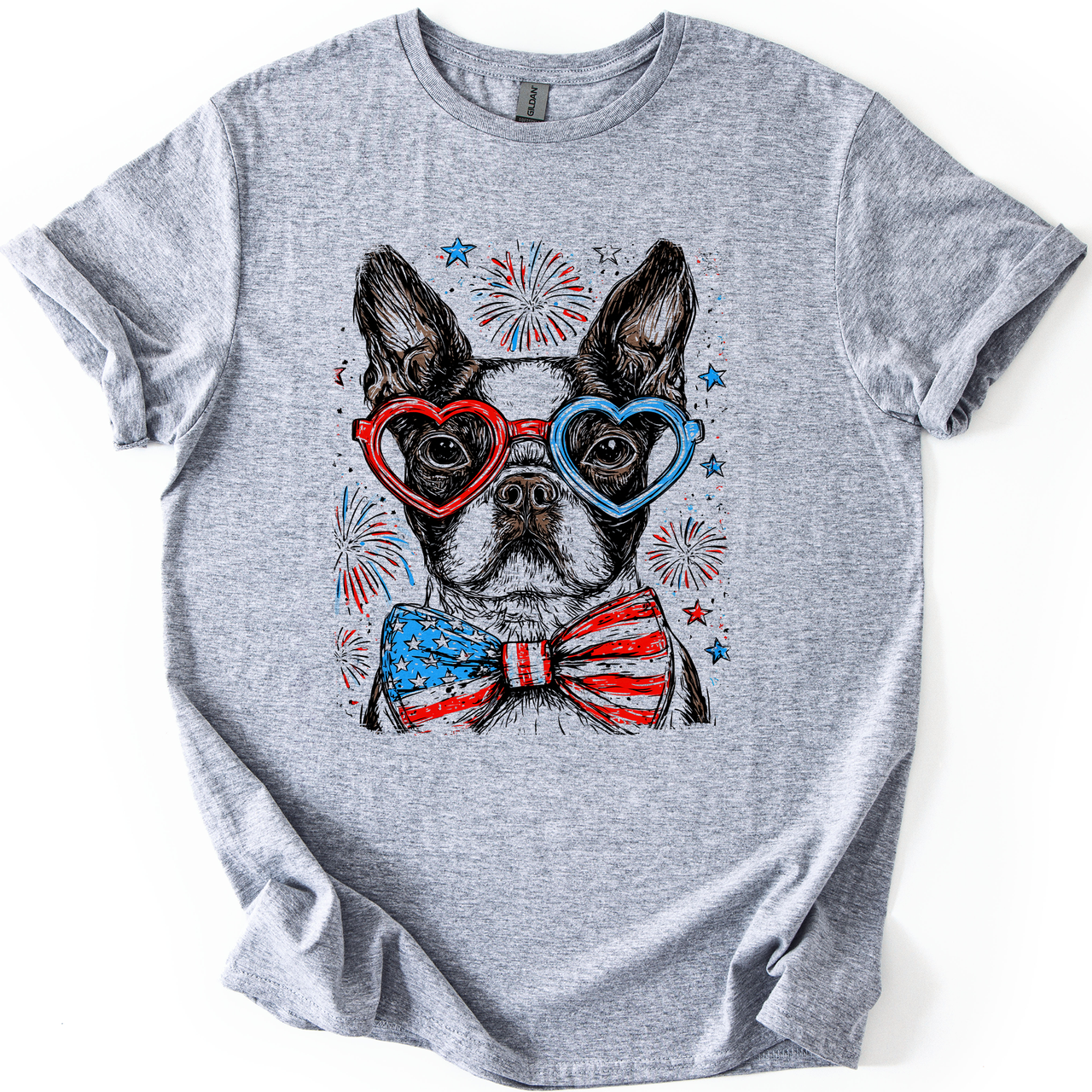 Boston Terrier Patriotic Dog USA Flag Fourth Of July Stars And Stripes Edition Graphic Tee
