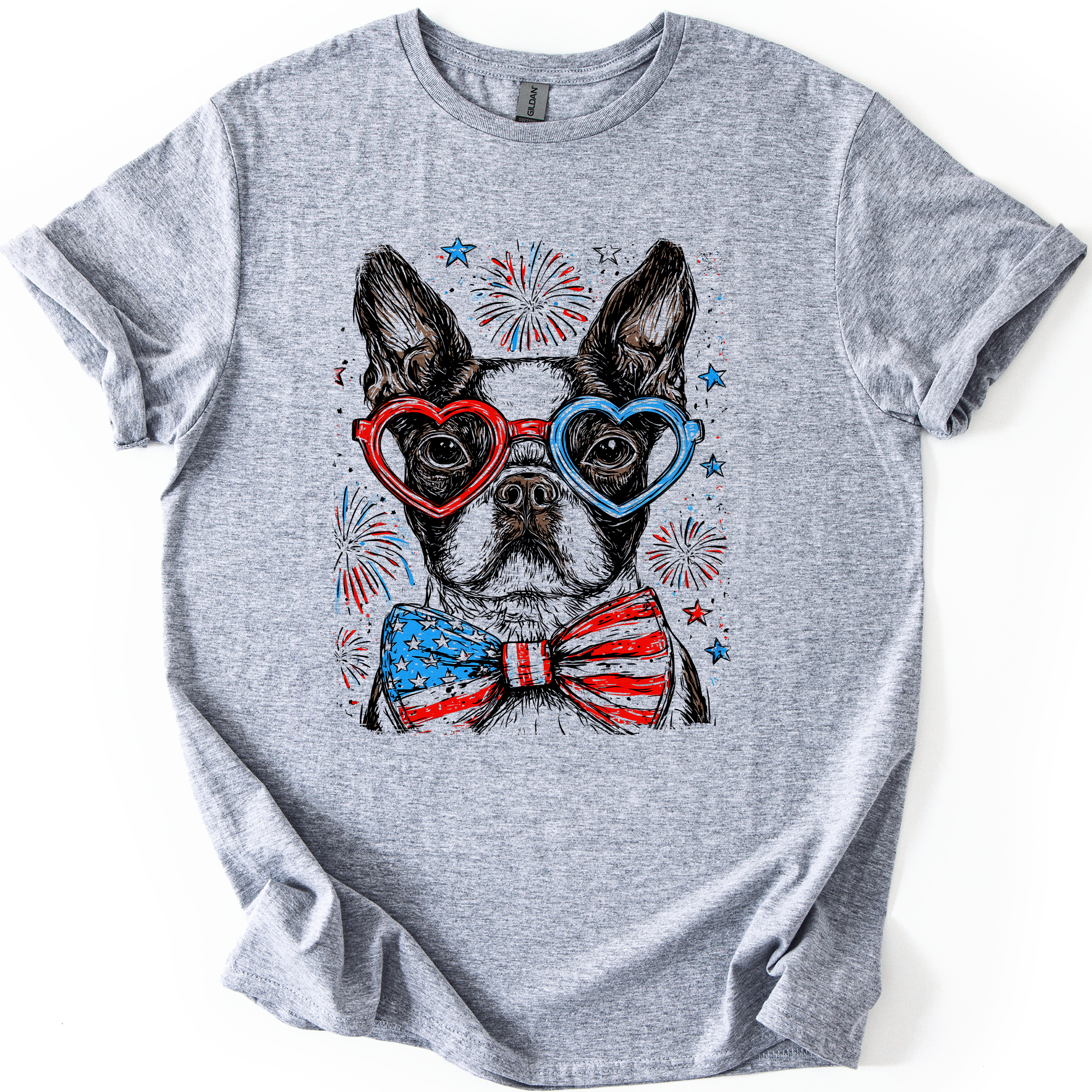 Boston Terrier Patriotic Dog USA Flag Fourth Of July Stars And Stripes Edition Graphic Tee