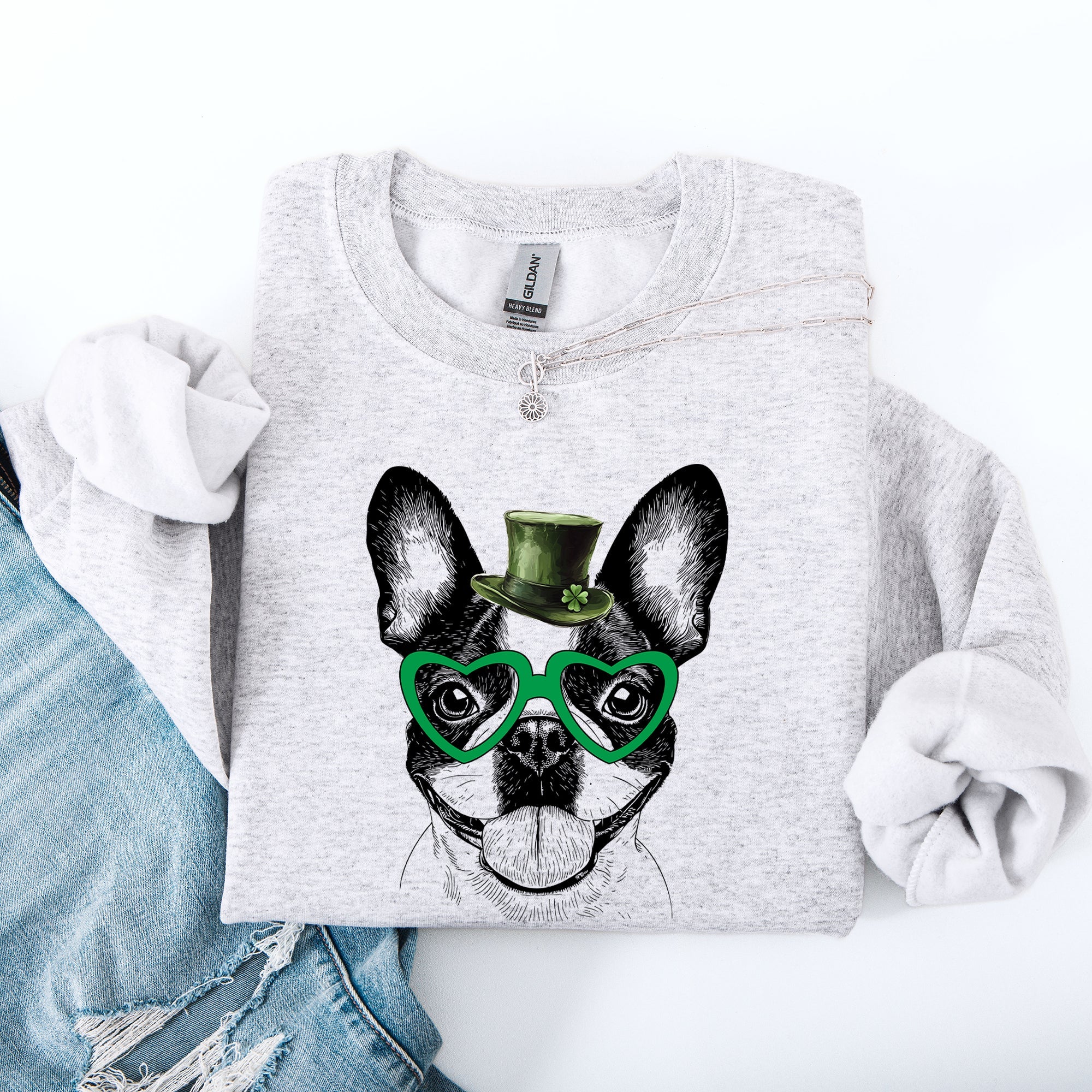 Boston Terrier Adorable Dog St Patrick's Day Lucky Irish Charm Clover Parade Celebration Sweatshirt