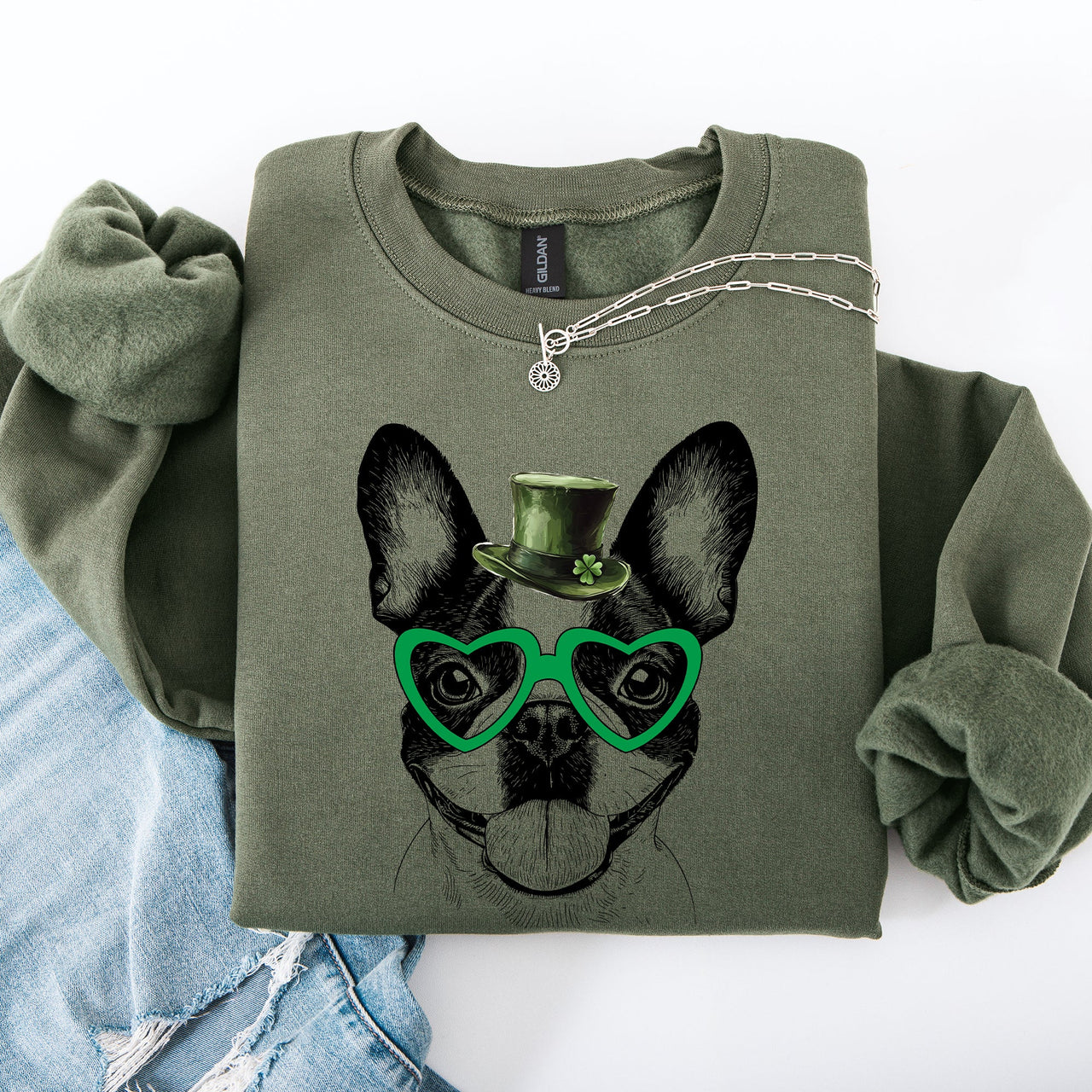 Boston Terrier Adorable Dog St Patrick's Day Lucky Irish Charm Clover Parade Celebration Sweatshirt