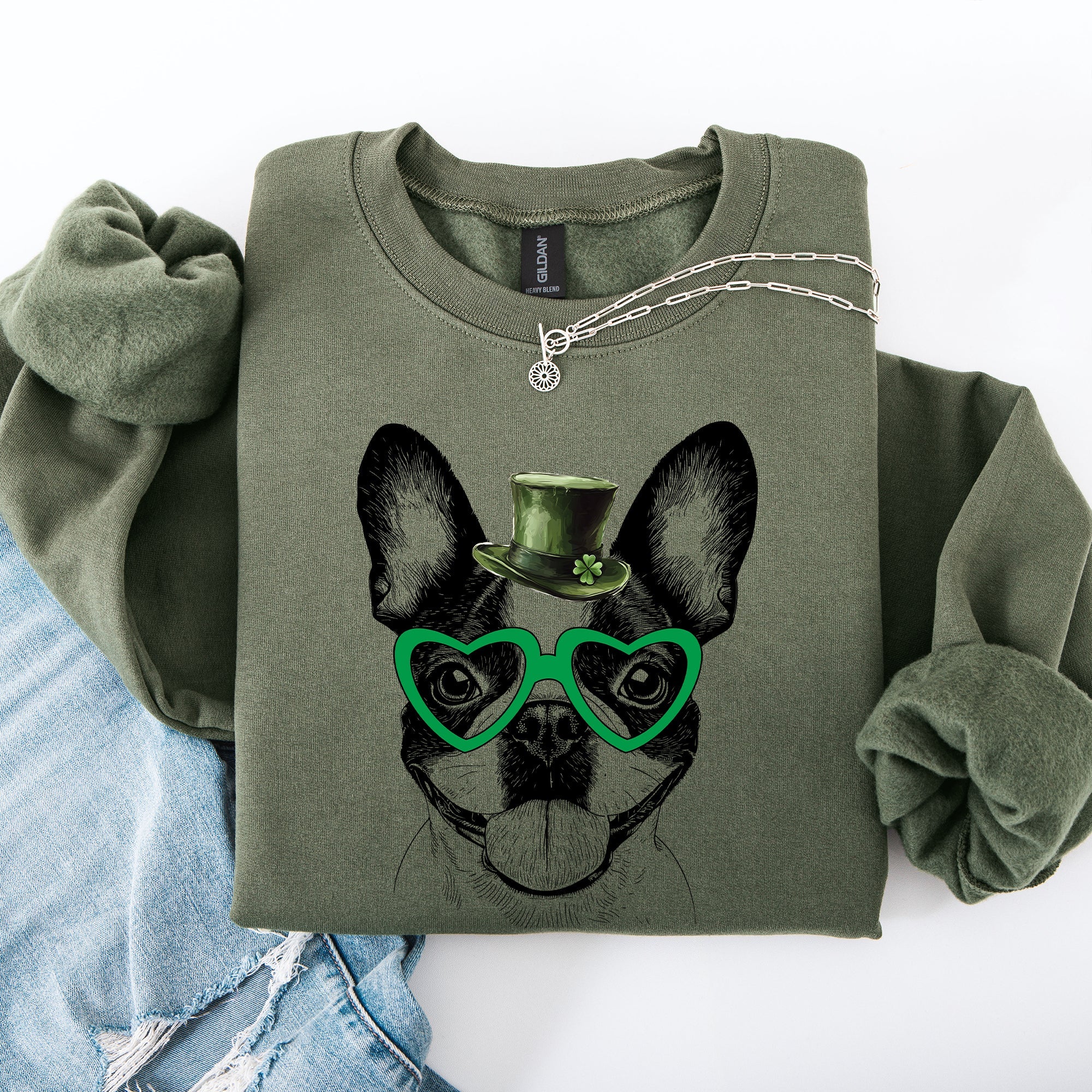 Boston Terrier Adorable Dog St Patrick's Day Lucky Irish Charm Clover Parade Celebration Sweatshirt