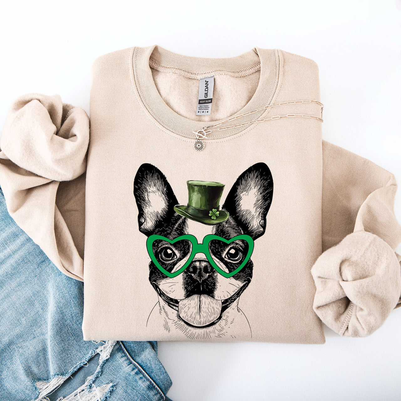 Boston Terrier Adorable Dog St Patrick's Day Lucky Irish Charm Clover Parade Celebration Sweatshirt