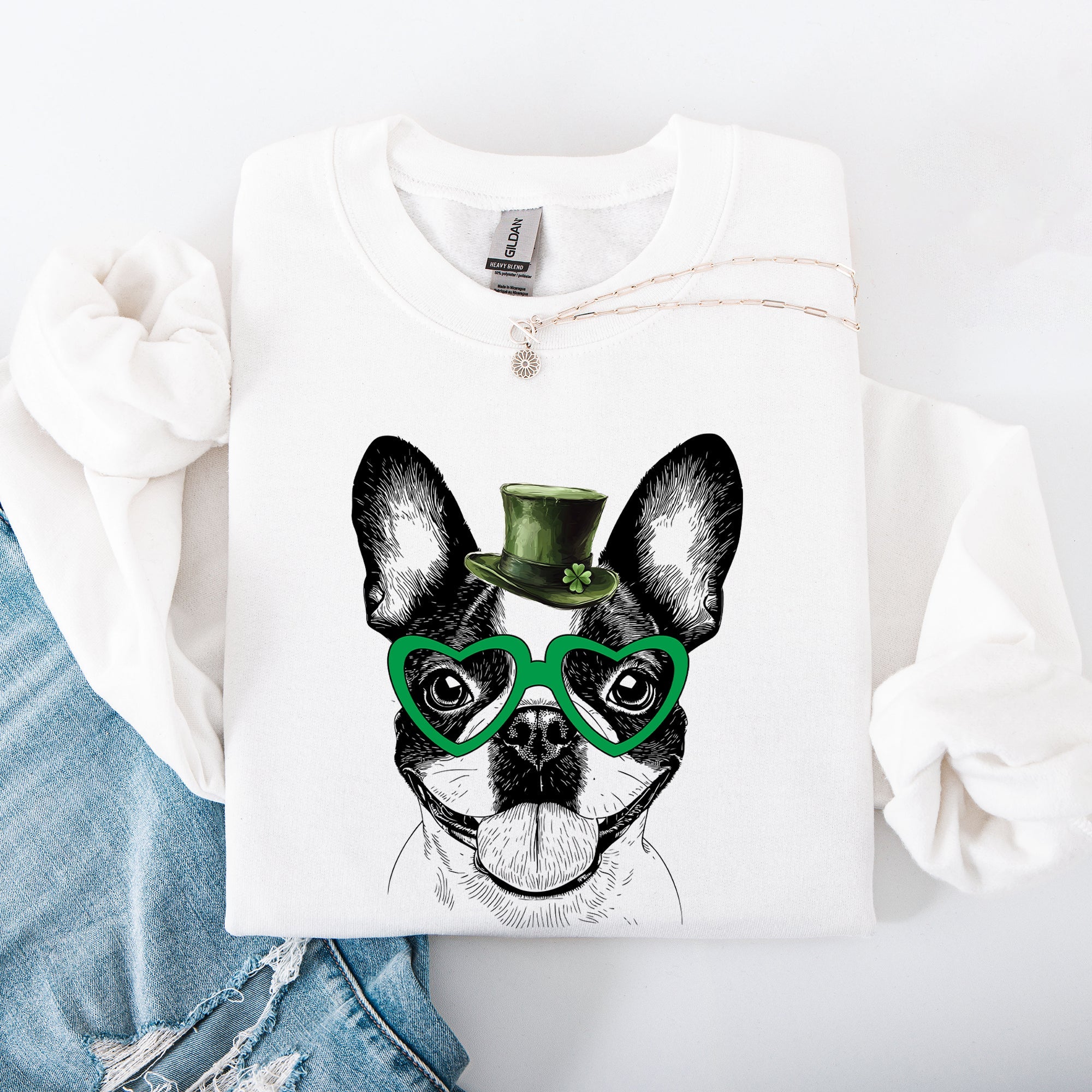 Boston Terrier Adorable Dog St Patrick's Day Lucky Irish Charm Clover Parade Celebration Sweatshirt