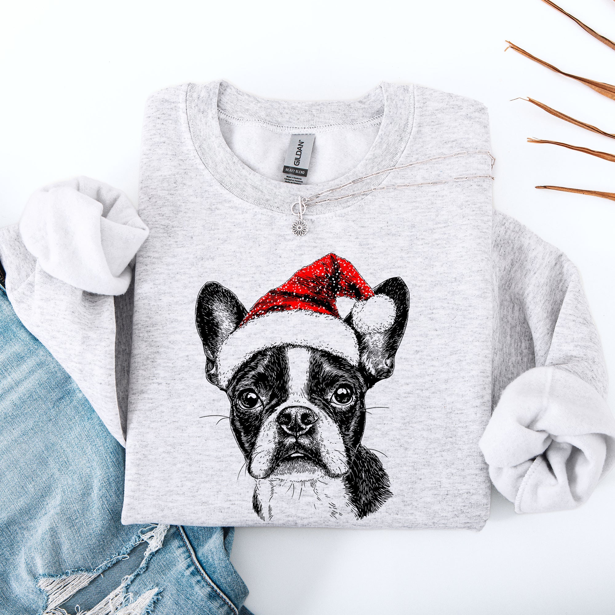 Boston Terrier Santa Christmas Dog Lover Cozy Festive Seasonal Edition Sweatshirt