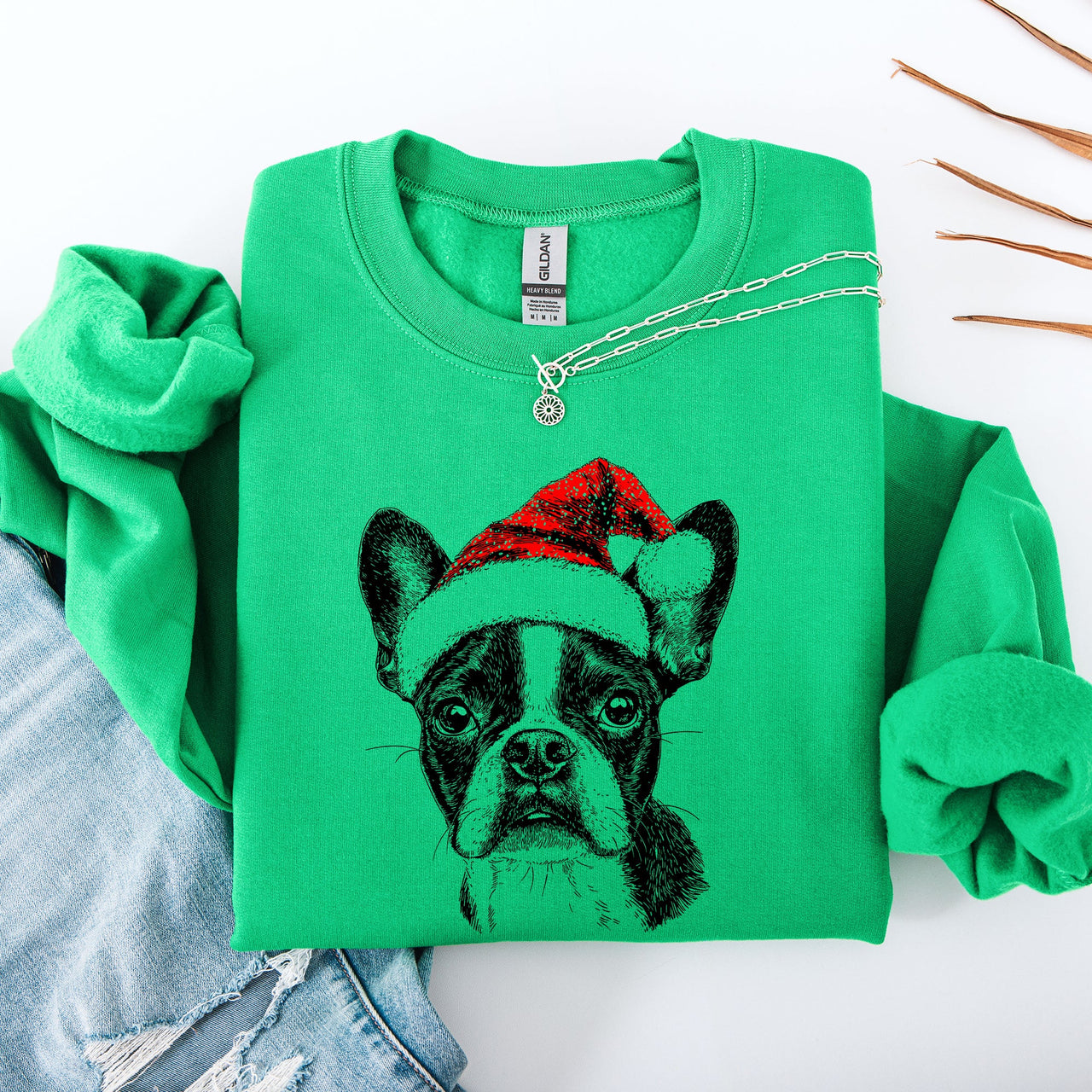 Boston Terrier Santa Christmas Dog Lover Cozy Festive Seasonal Edition Sweatshirt