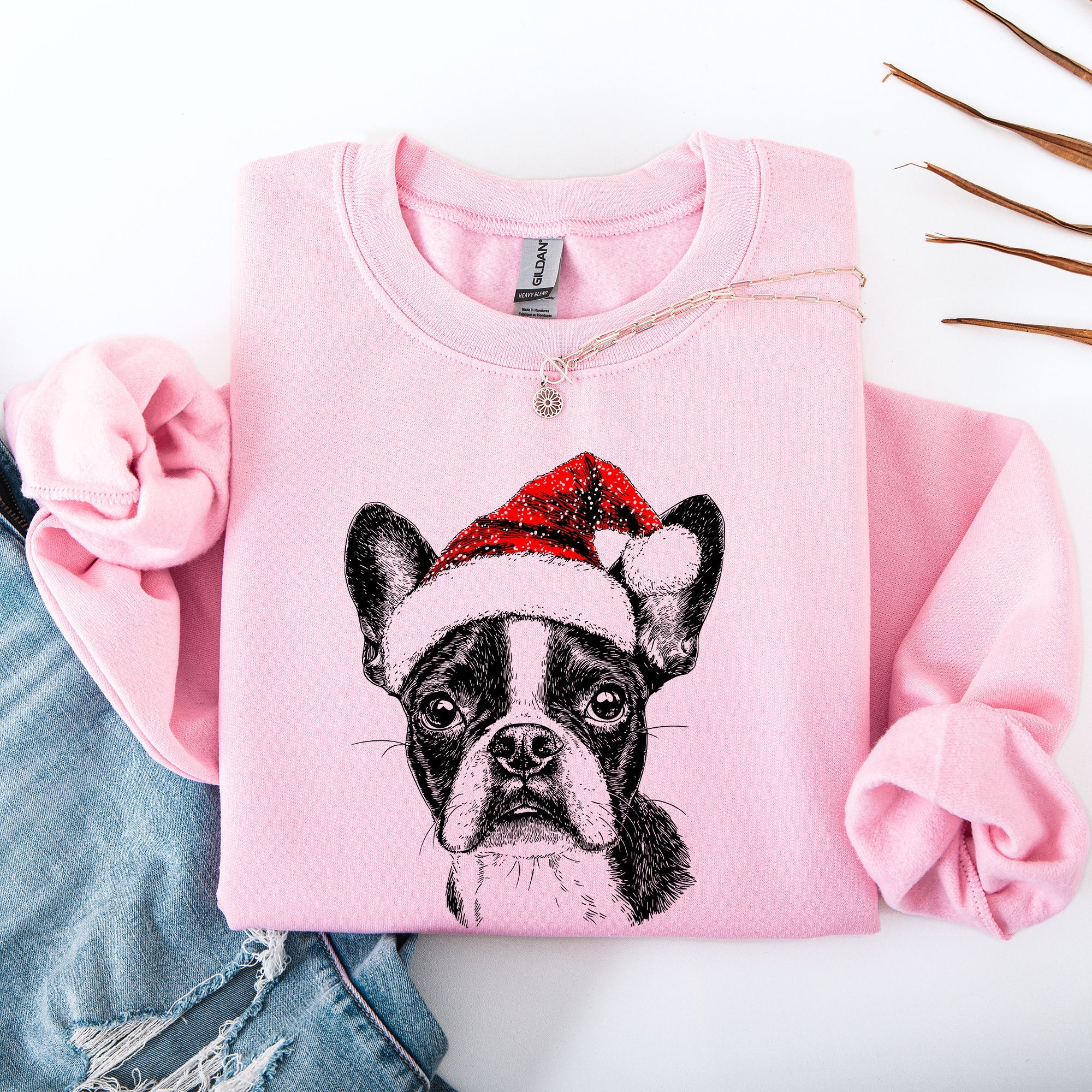 Boston Terrier Santa Christmas Dog Lover Cozy Festive Seasonal Edition Sweatshirt