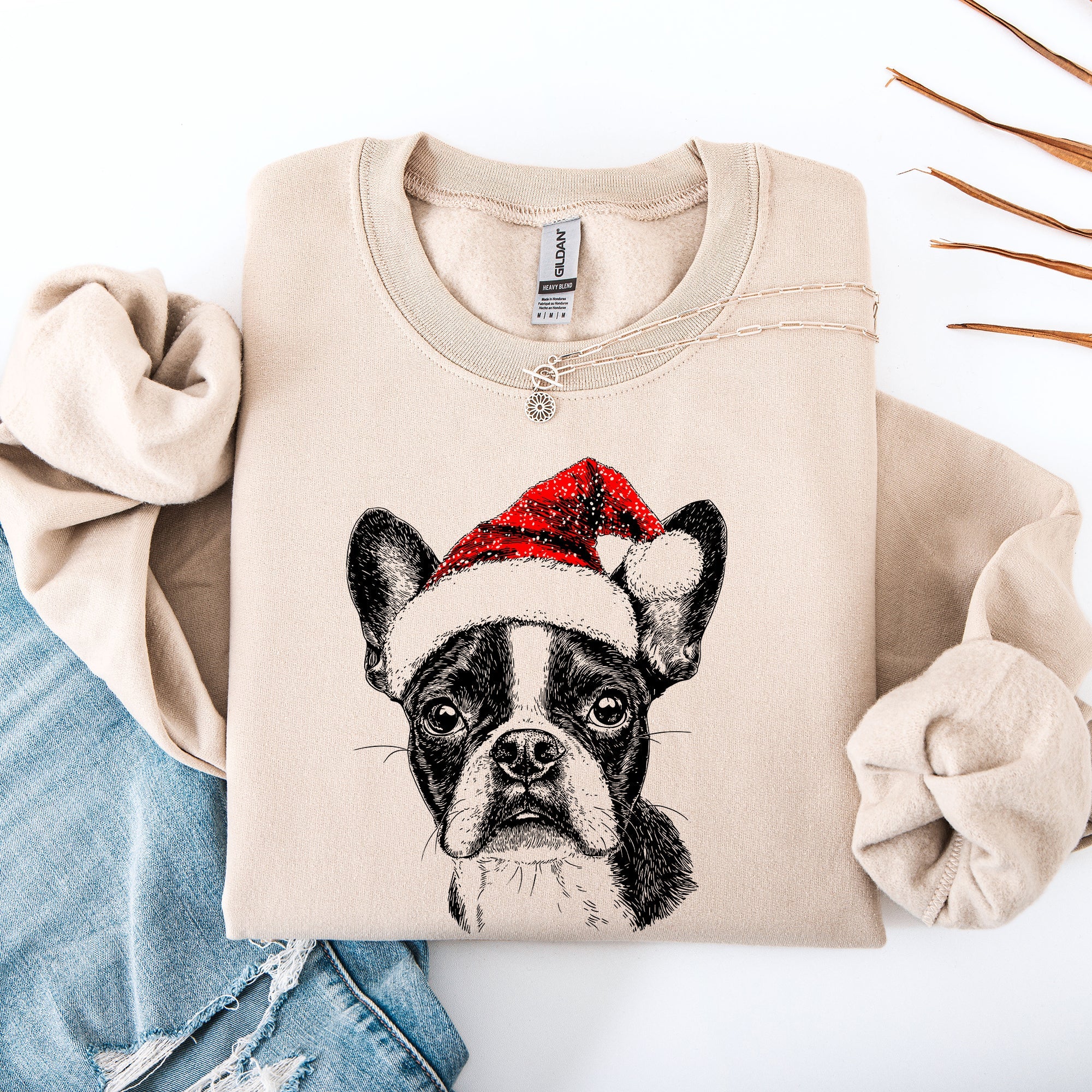 Boston Terrier Santa Christmas Dog Lover Cozy Festive Seasonal Edition Sweatshirt