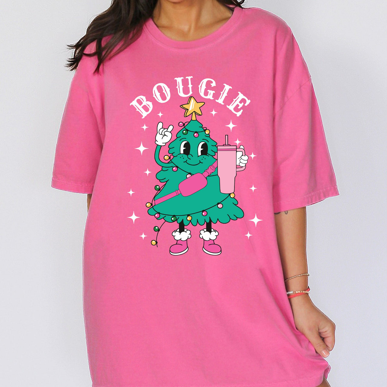 Bougie Christmas Tree Santa Winter Snow Xmas Holiday Ornament Illustration Comfort Colors Tee