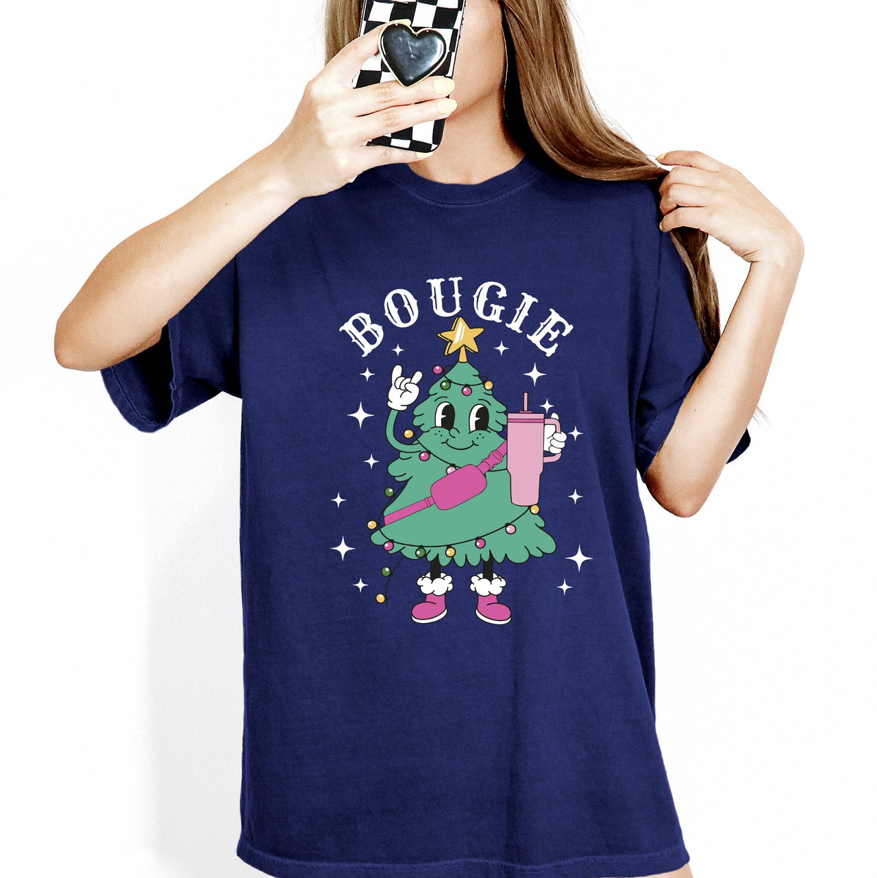 Bougie Christmas Tree Santa Winter Snow Xmas Holiday Ornament Illustration Comfort Colors Tee