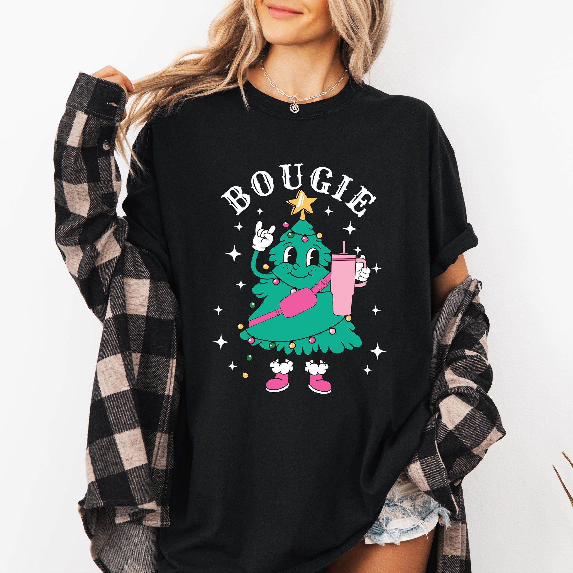 Bougie Christmas Tree Santa Winter Snow Xmas Holiday Ornament Illustration Comfort Colors Tee