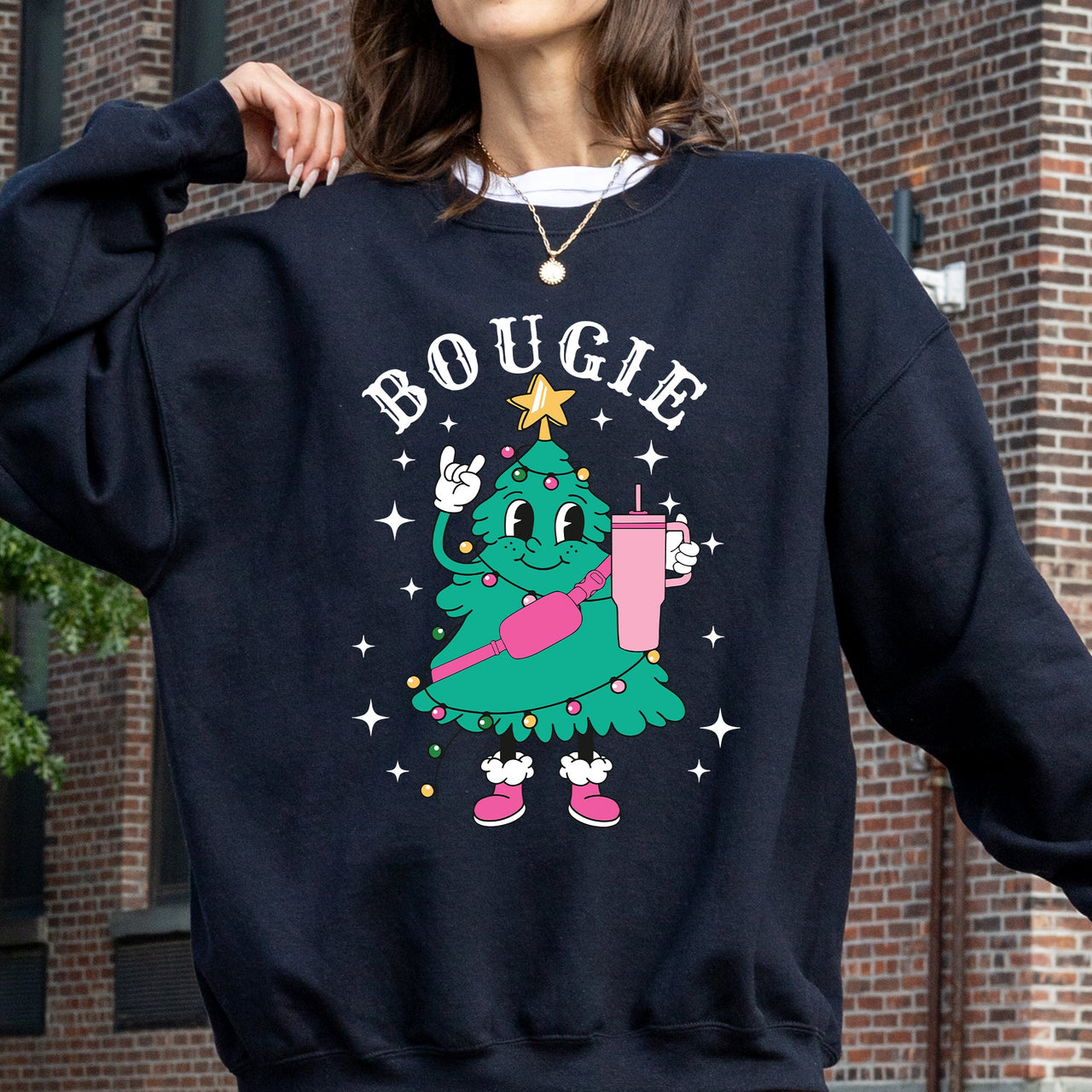 Bougie Christmas Tree Santa Winter Snow Xmas Cozy Festive Holiday Graphic Sweatshirt