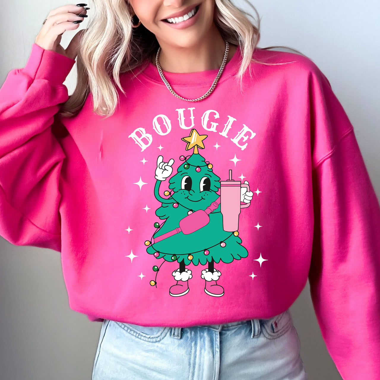 Bougie Christmas Tree Santa Winter Snow Xmas Cozy Festive Holiday Graphic Sweatshirt